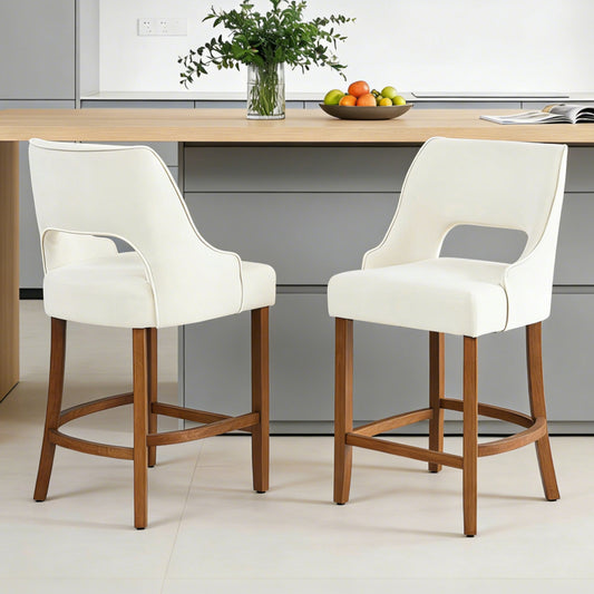 27" Counter Height Bar Stools,  Upholstered Bar Stools With Black Curved Footrest， Modern Counter Stools with Back for Kitchen Island