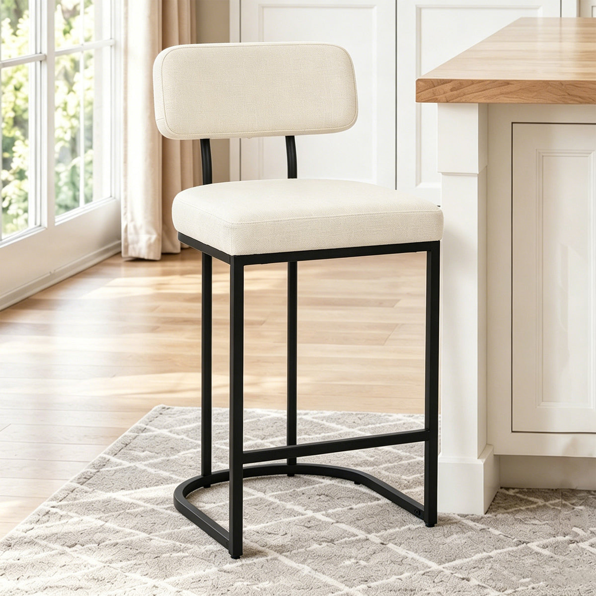 CRERIYO Counter Height Bar Stool Set of 1, Upholstered Kitchen Island Chair with Thick Padded Seats, Backrests and Sturdy Metal Frame