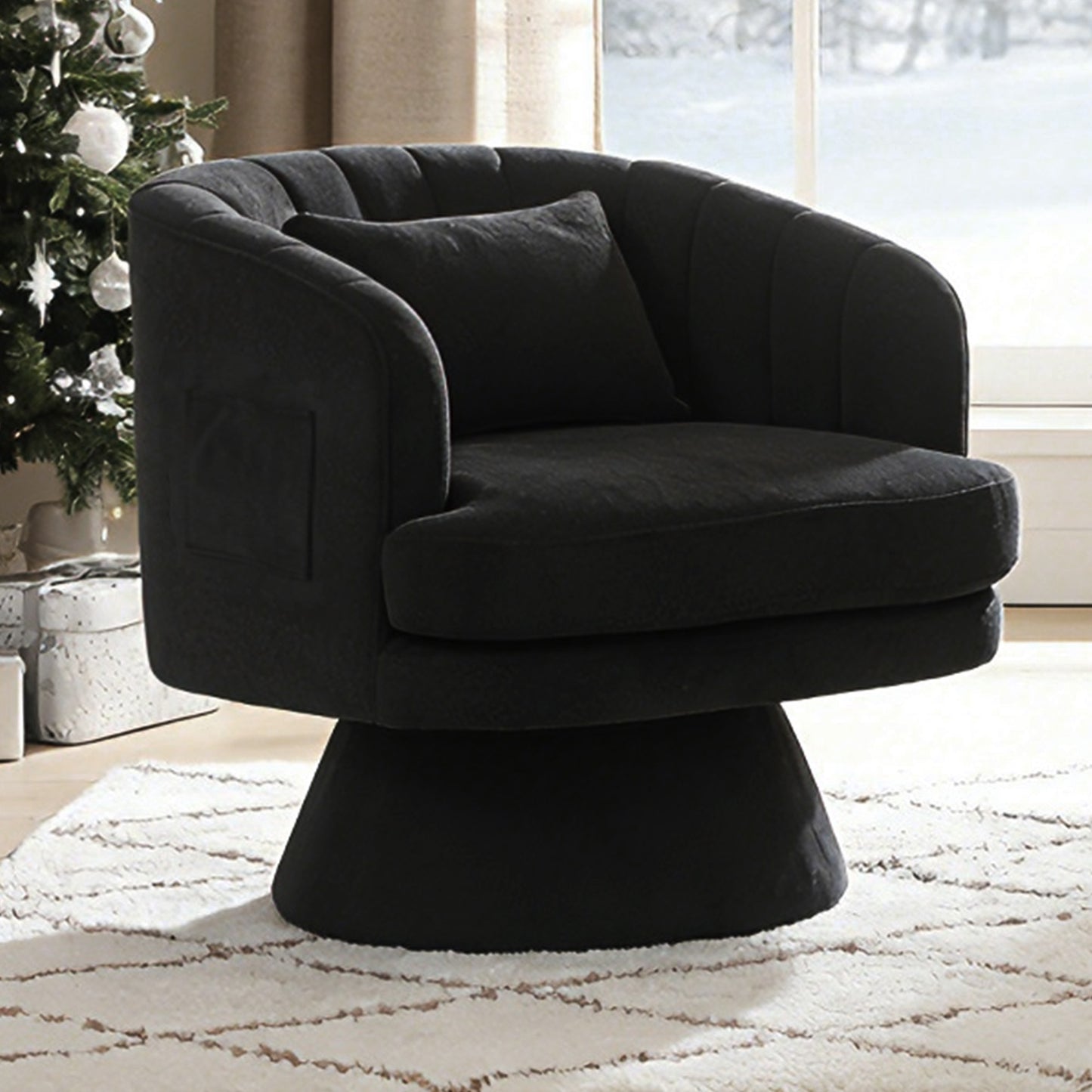 CRERIYO 360° Swivel Accent Chair with Armrest,  Upholstered Barrel Chair with Three Pillow for Living Room, Bedroom