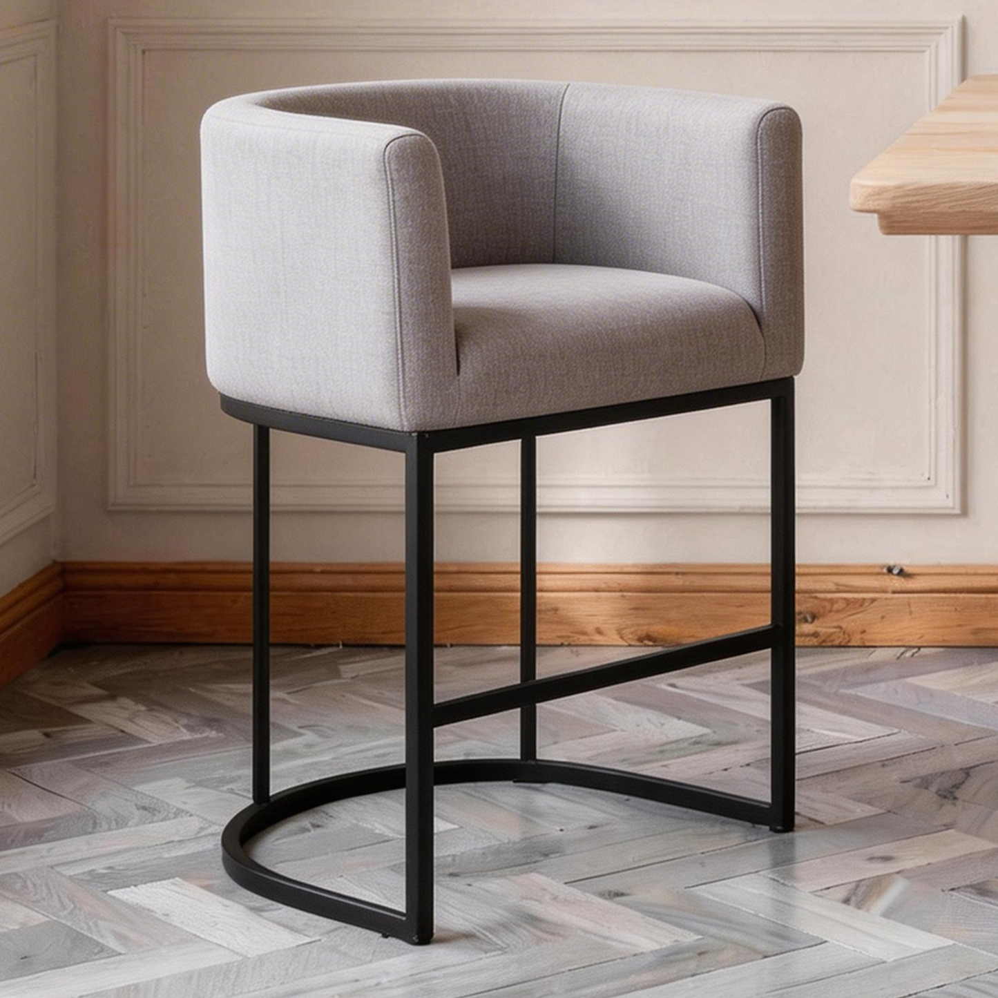 FANCROU 26" H Counter Height Bar Stools Set of 1, Fabric Barrel Stools with Back and Arms