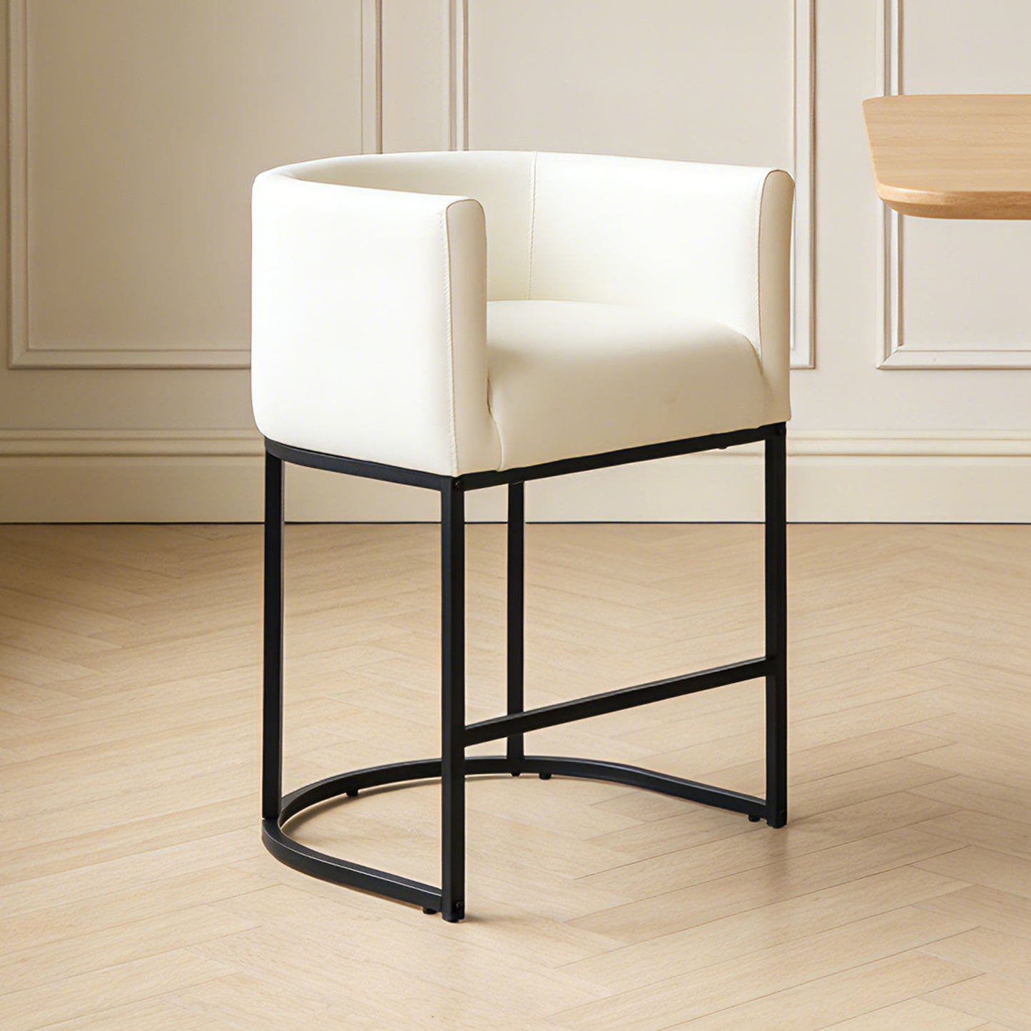 FANCROU 26" H Counter Height Bar Stools Set of 1, Fabric Barrel Stools with Back and Arms