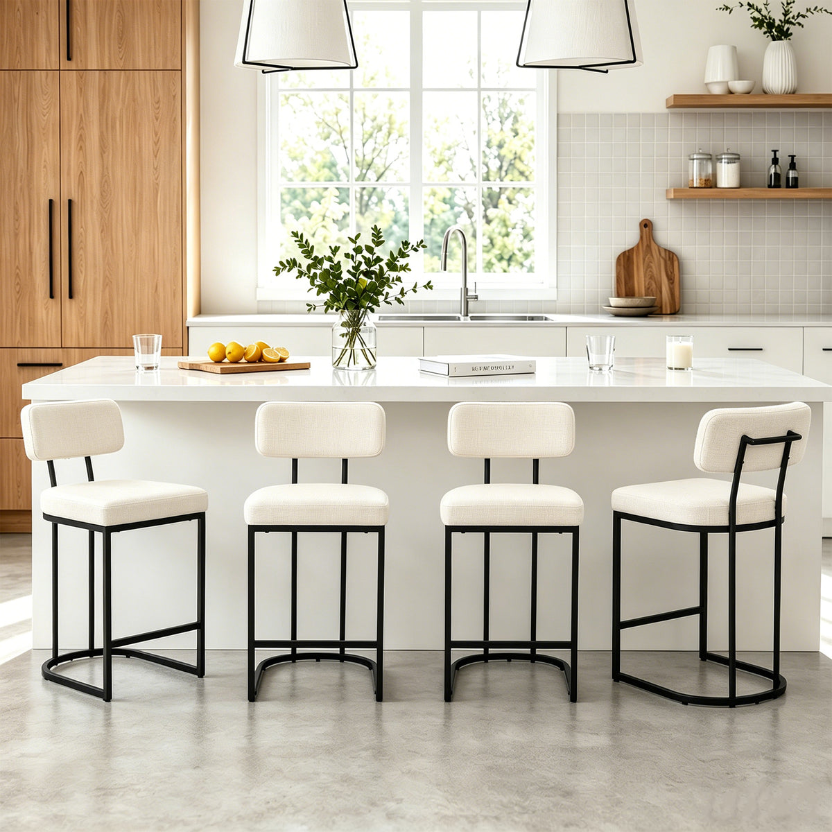ClinQ Modern Bar Stool Set of 1, Upholstered Counter Height Bar Chair with Sturdy Metal Frame and Backrest for Kitchen Island