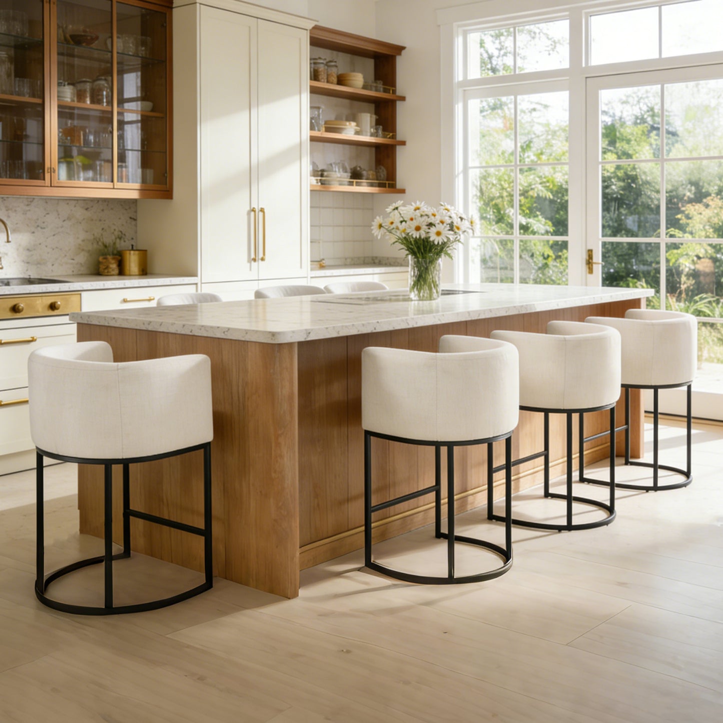 ClinQ Counter Height Bar Stool Set of 2, 26 in Fabric Upholstered Seat, Metal Legs for Indoor Dining Room and Kitchen Island
