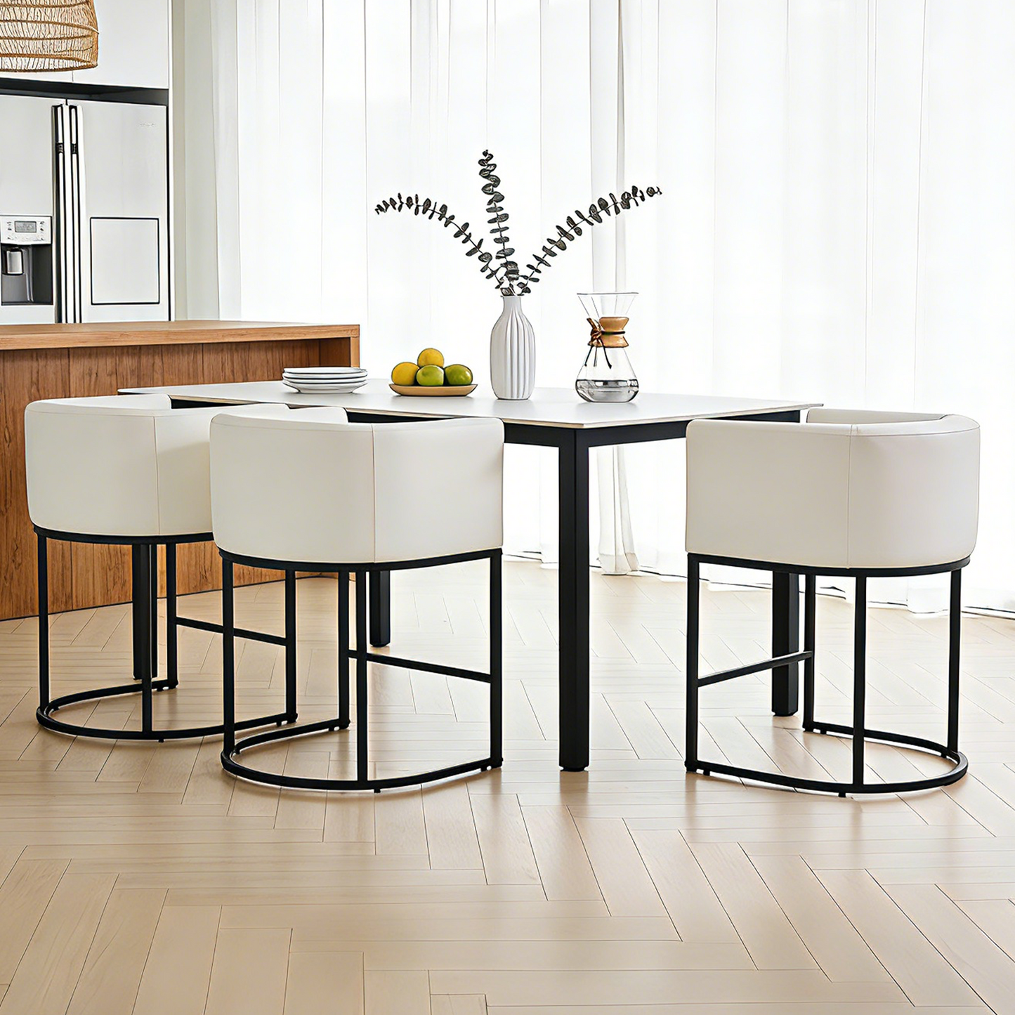 ClinQ 26" Counter Height Bar Stools Set of 3, PU Leather Barrel Bar Chairs with Back and Arms for Kitchen Island