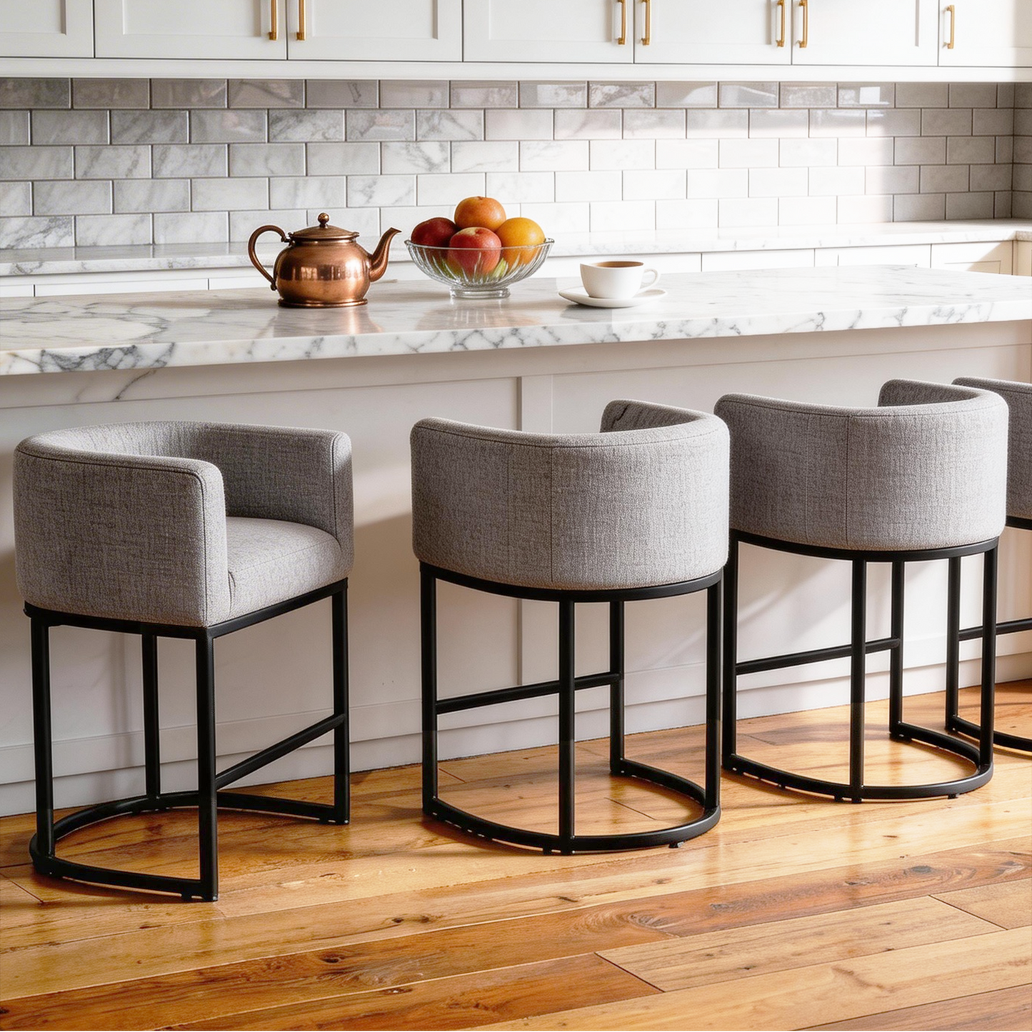 ClinQ Counter Height Bar Stool Set of 2, 26 in Fabric Upholstered Seat, Metal Legs for Indoor Dining Room and Kitchen Island