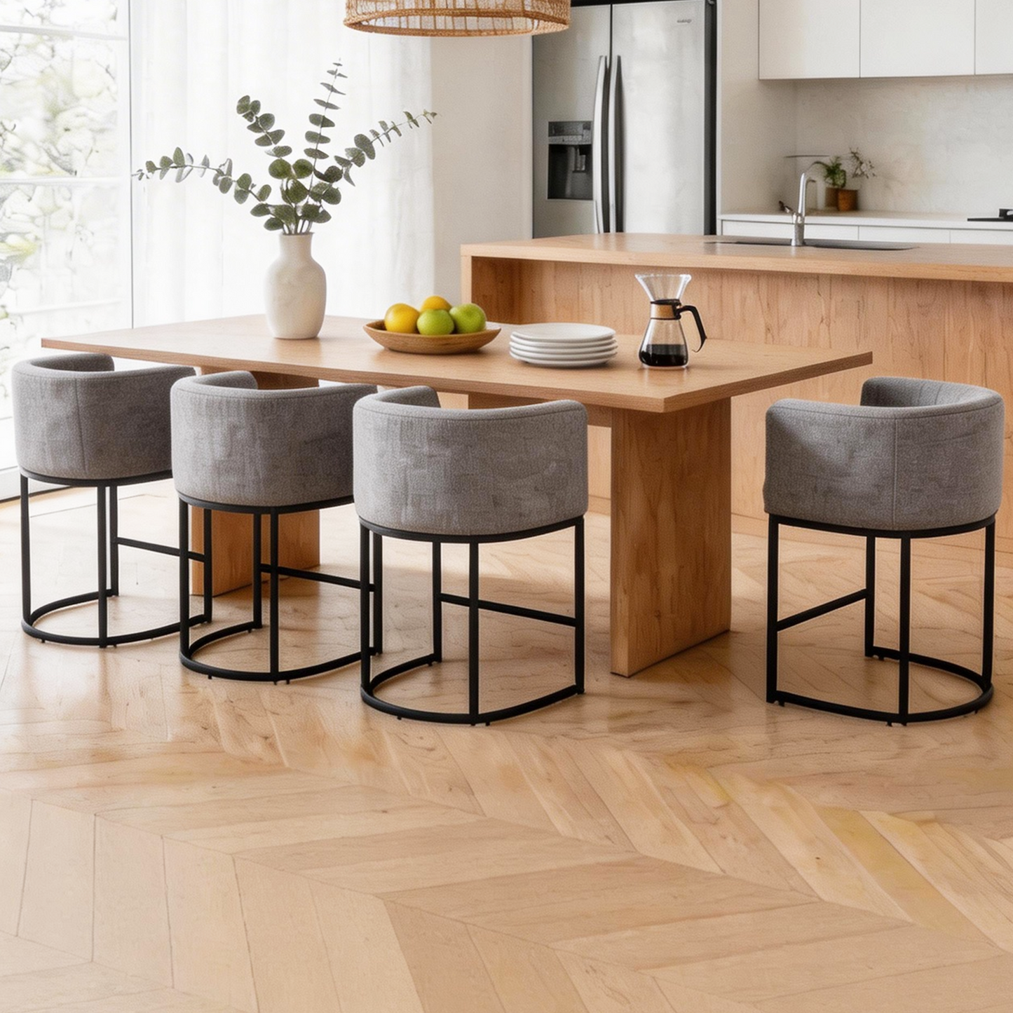 FANCROU 26" H Counter Height Bar Stools Set of 1, Fabric Barrel Stools with Back and Arms