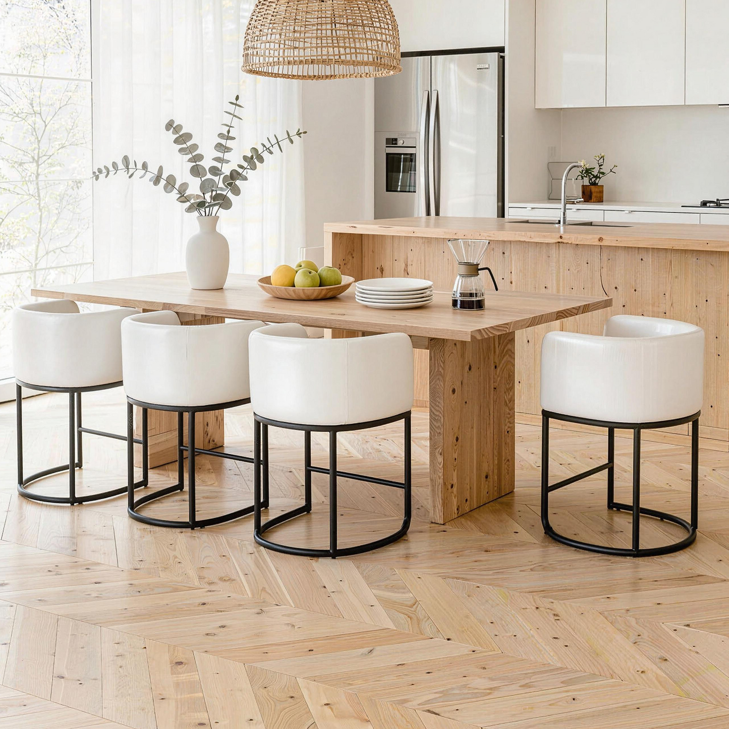 FANCROU 26" H Counter Height Bar Stools Set of 1, Fabric Barrel Stools with Back and Arms