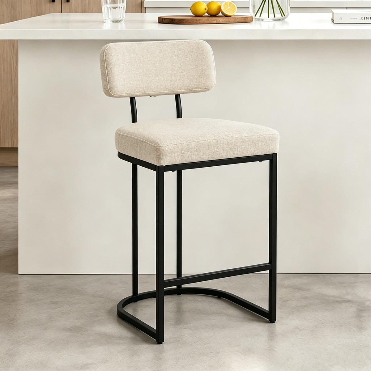 ClinQ Modern Bar Stool Set of 1, Upholstered Counter Height Bar Chair with Sturdy Metal Frame and Backrest for Kitchen Island