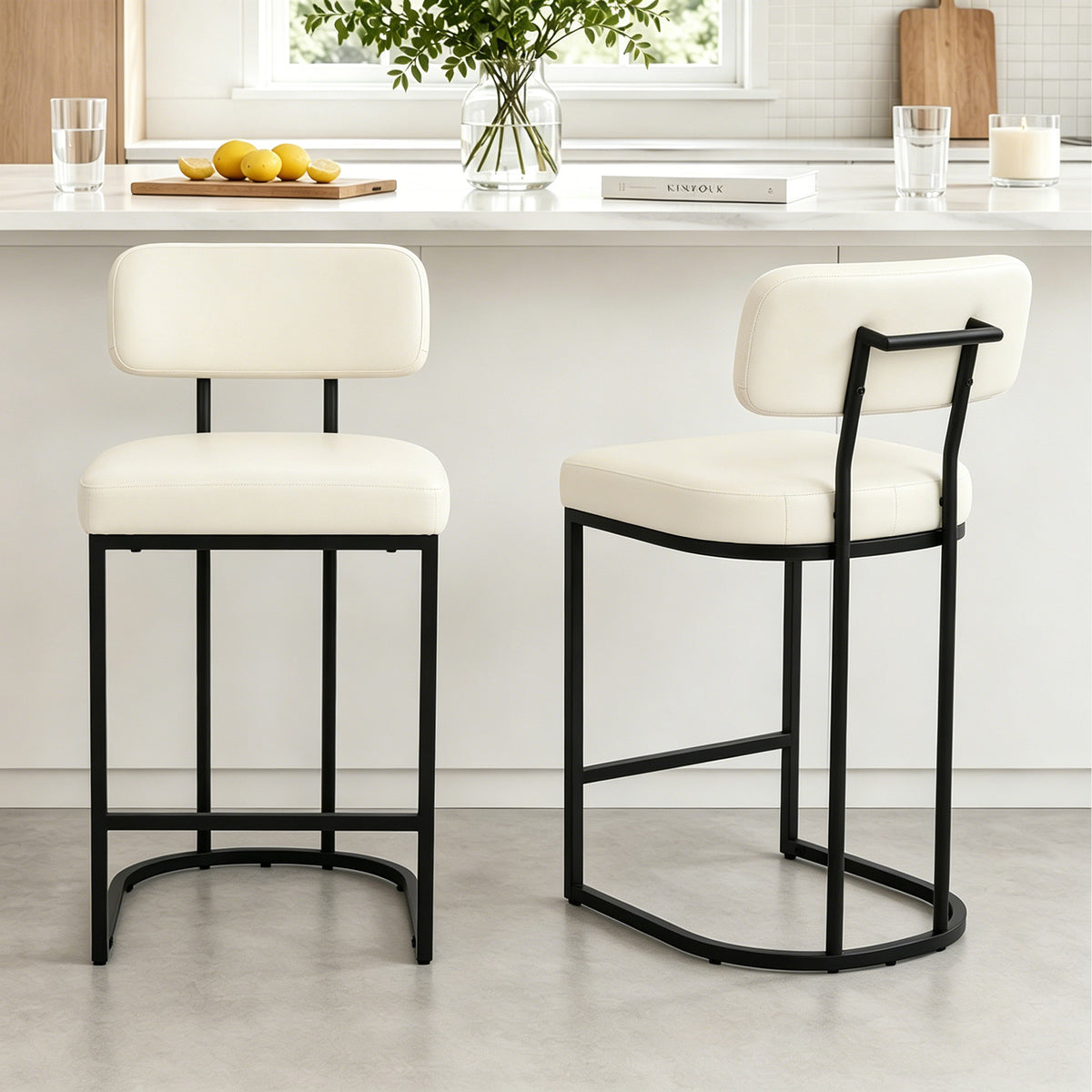 ClinQ Modern Bar Stool Set of 1, Upholstered Counter Height Bar Chair with Sturdy Metal Frame and Backrest for Kitchen Island