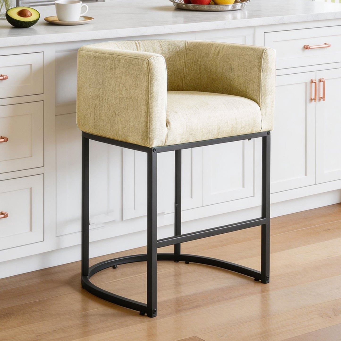 27 in Counter Height Bar Stools, Fabric Upholstered Modern Barrel Accent Stools with Metal Frame