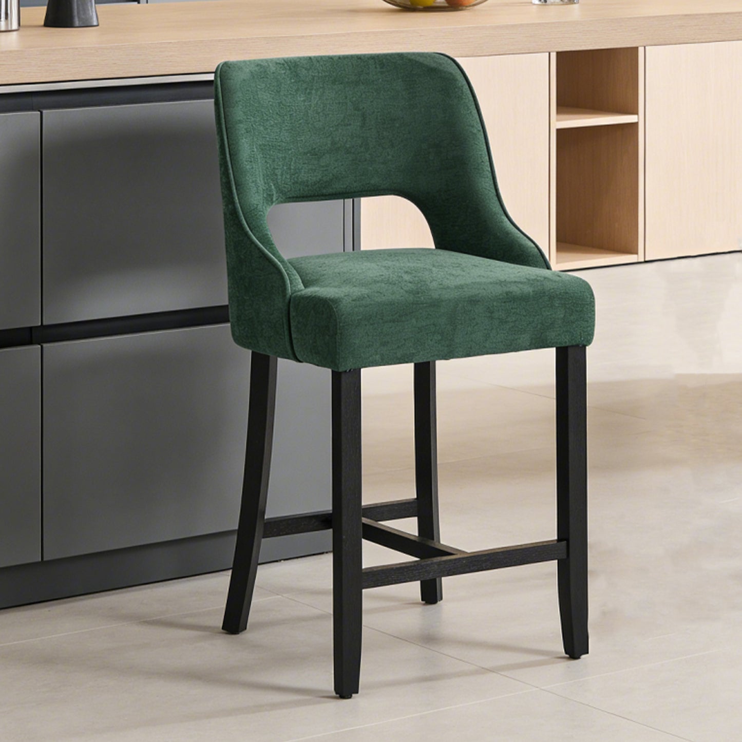 27" Counter Height Bar Stools,  Upholstered Bar Stools With Black Curved Footrest， Modern Counter Stools with Back for Kitchen Island