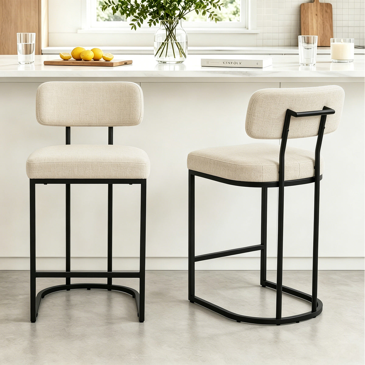 ClinQ Modern Bar Stool Set of 1, Upholstered Counter Height Bar Chair with Sturdy Metal Frame and Backrest for Kitchen Island