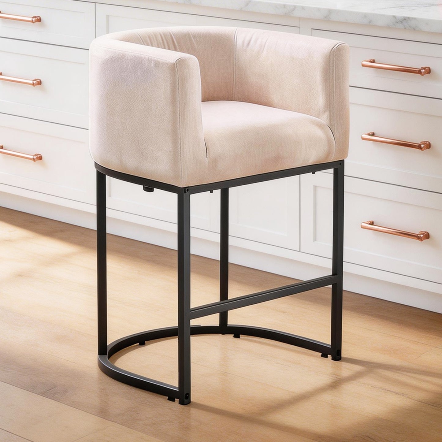 27 in Counter Height Bar Stools, Fabric Upholstered Modern Barrel Accent Stools with Metal Frame