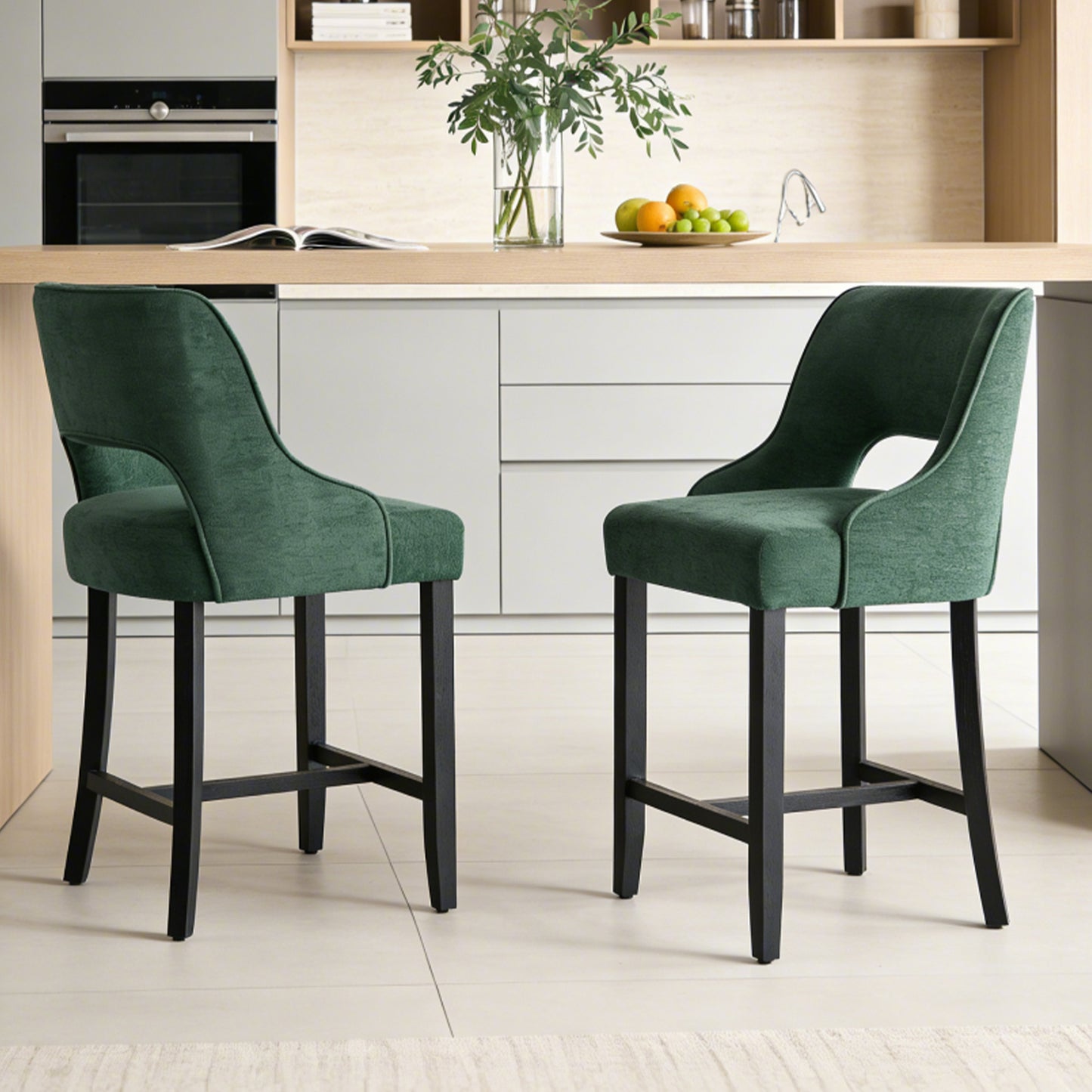 27" Counter Height Bar Stools,  Upholstered Bar Stools With Black Curved Footrest， Modern Counter Stools with Back for Kitchen Island