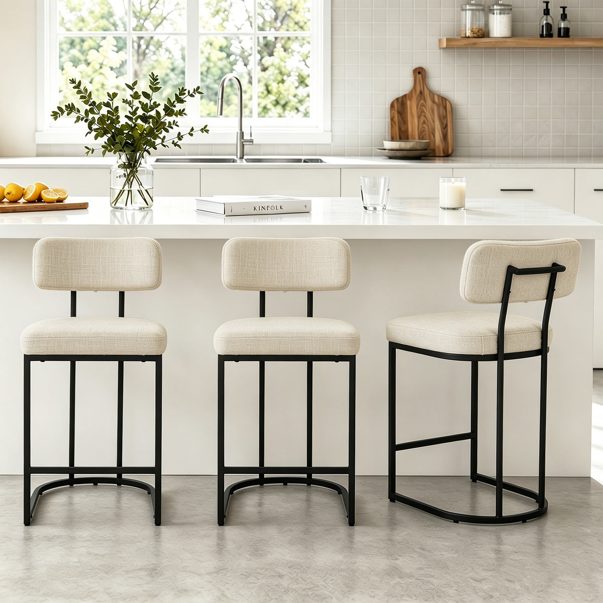 ClinQ Modern Bar Stool Set of 1, Upholstered Counter Height Bar Chair with Sturdy Metal Frame and Backrest for Kitchen Island