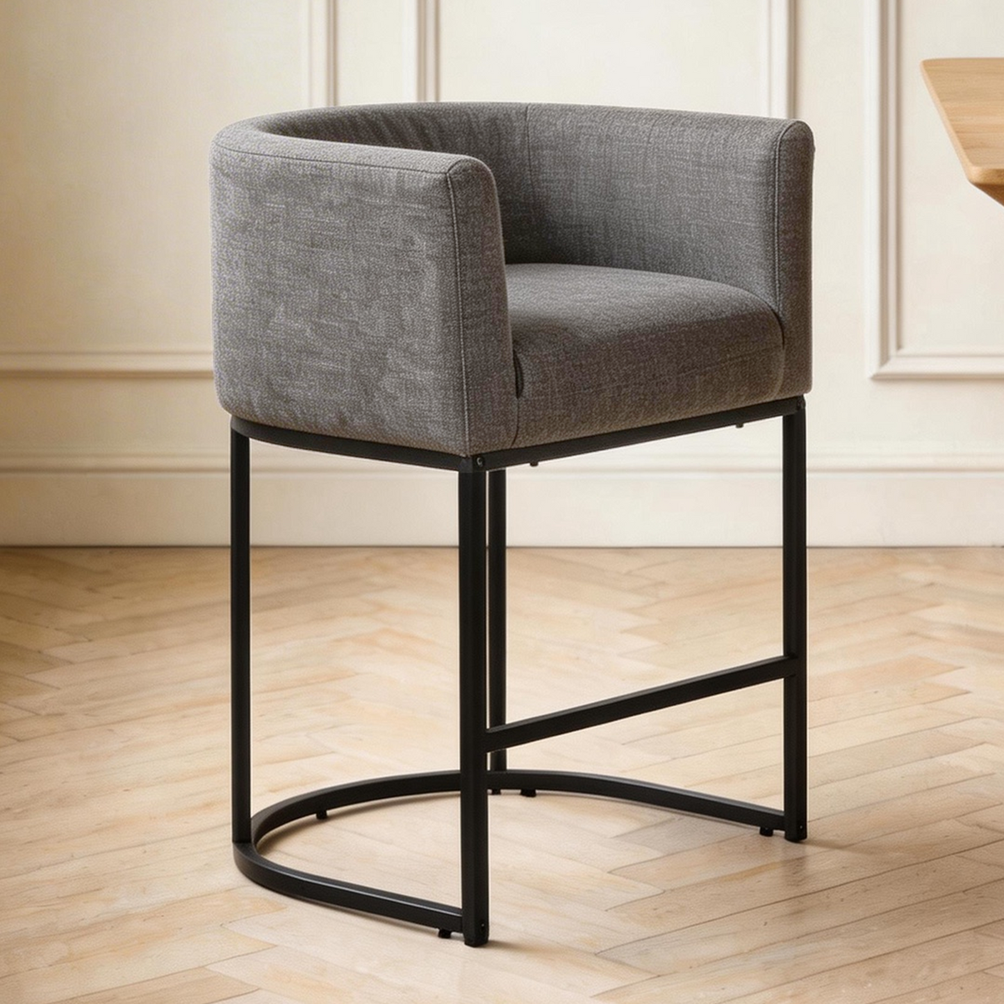 FANCROU 26" H Counter Height Bar Stools Set of 1, Fabric Barrel Stools with Back and Arms