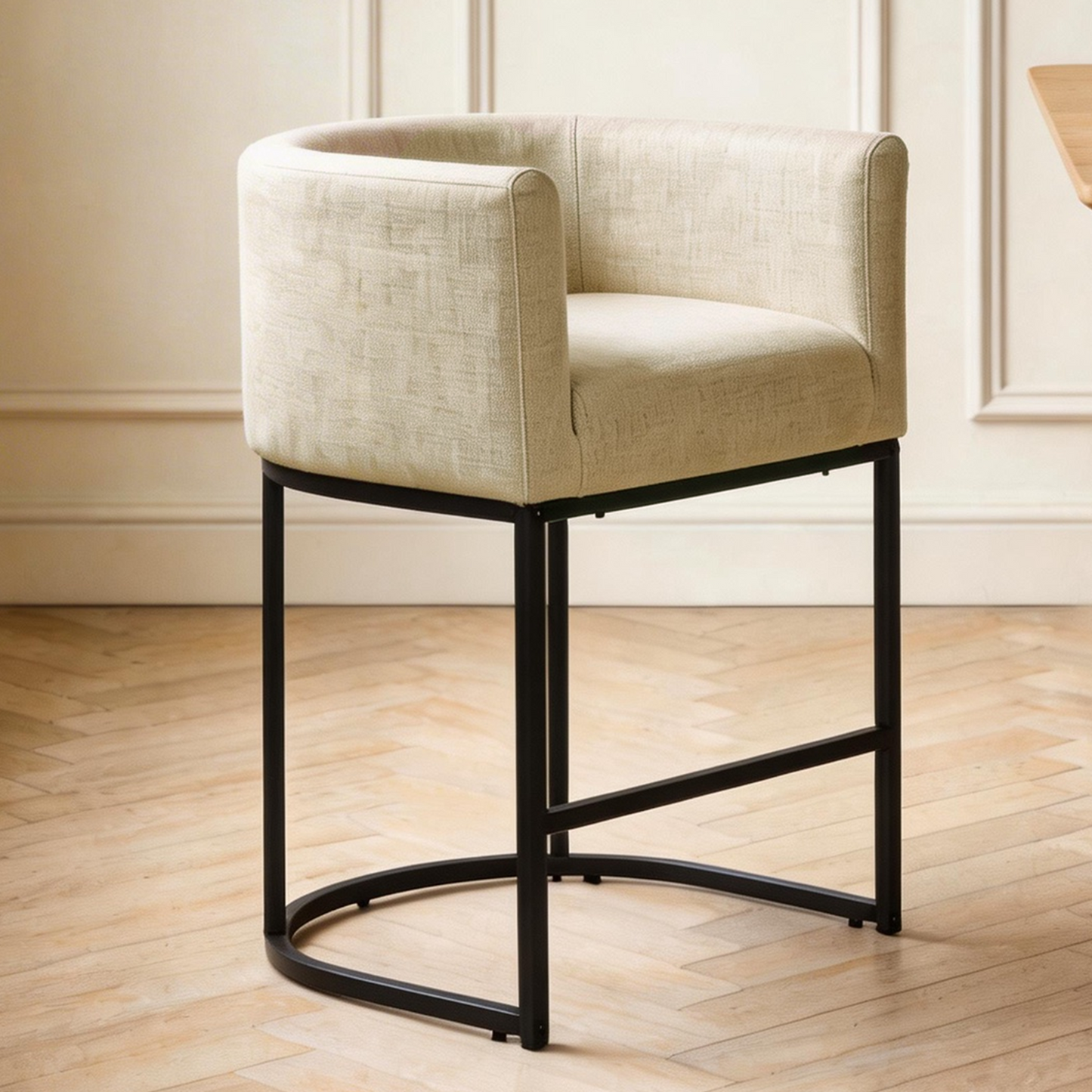 FANCROU 26" H Counter Height Bar Stools Set of 1, Fabric Barrel Stools with Back and Arms
