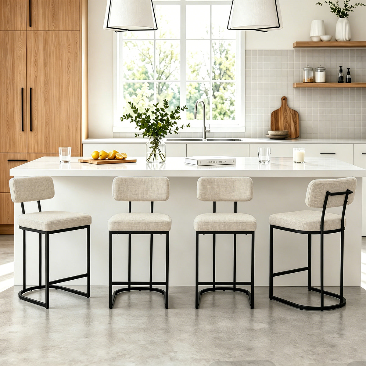 ClinQ Modern Bar Stool Set of 1, Upholstered Counter Height Bar Chair with Sturdy Metal Frame and Backrest for Kitchen Island
