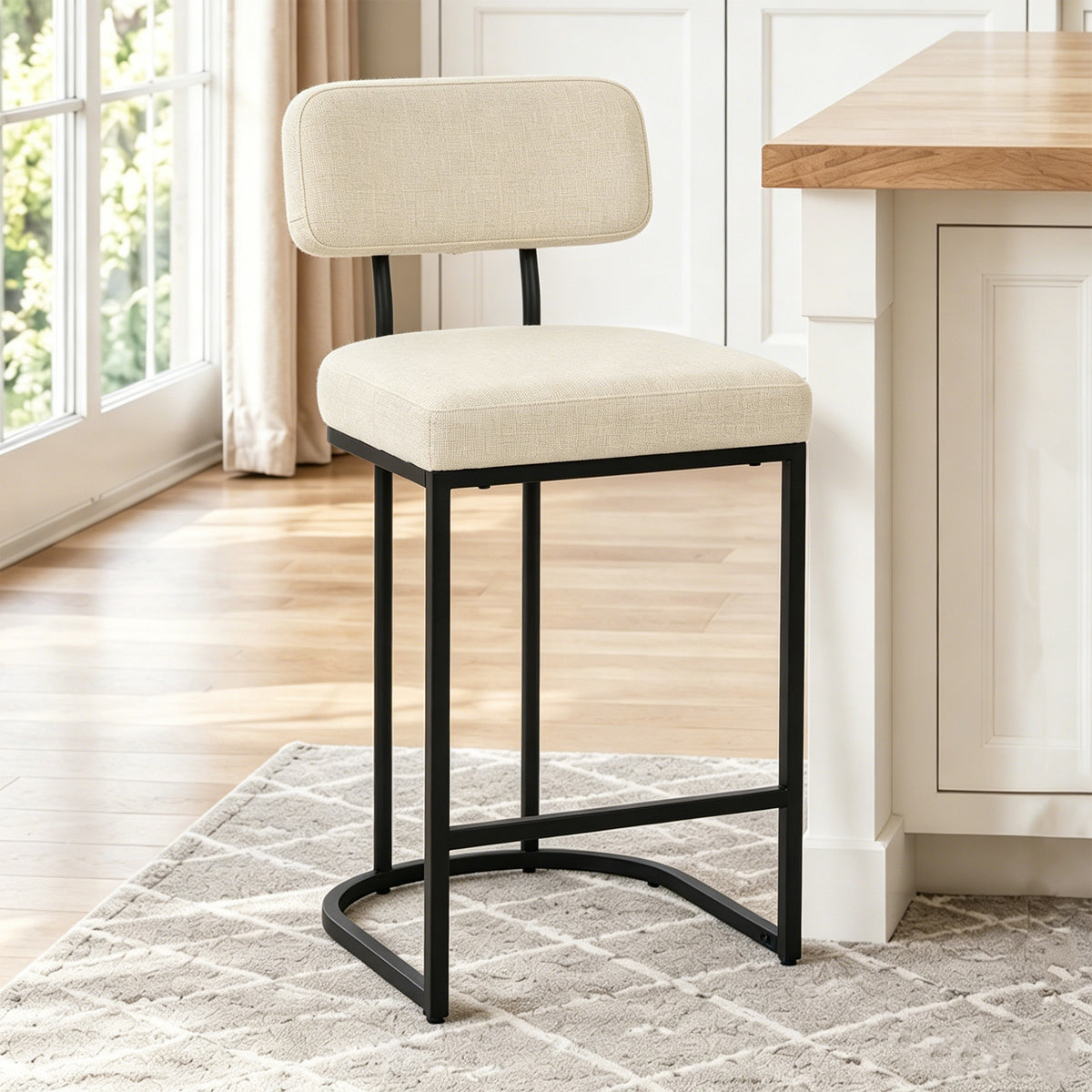 CRERIYO Counter Height Bar Stool Set of 1, Upholstered Kitchen Island Chair with Thick Padded Seats, Backrests and Sturdy Metal Frame