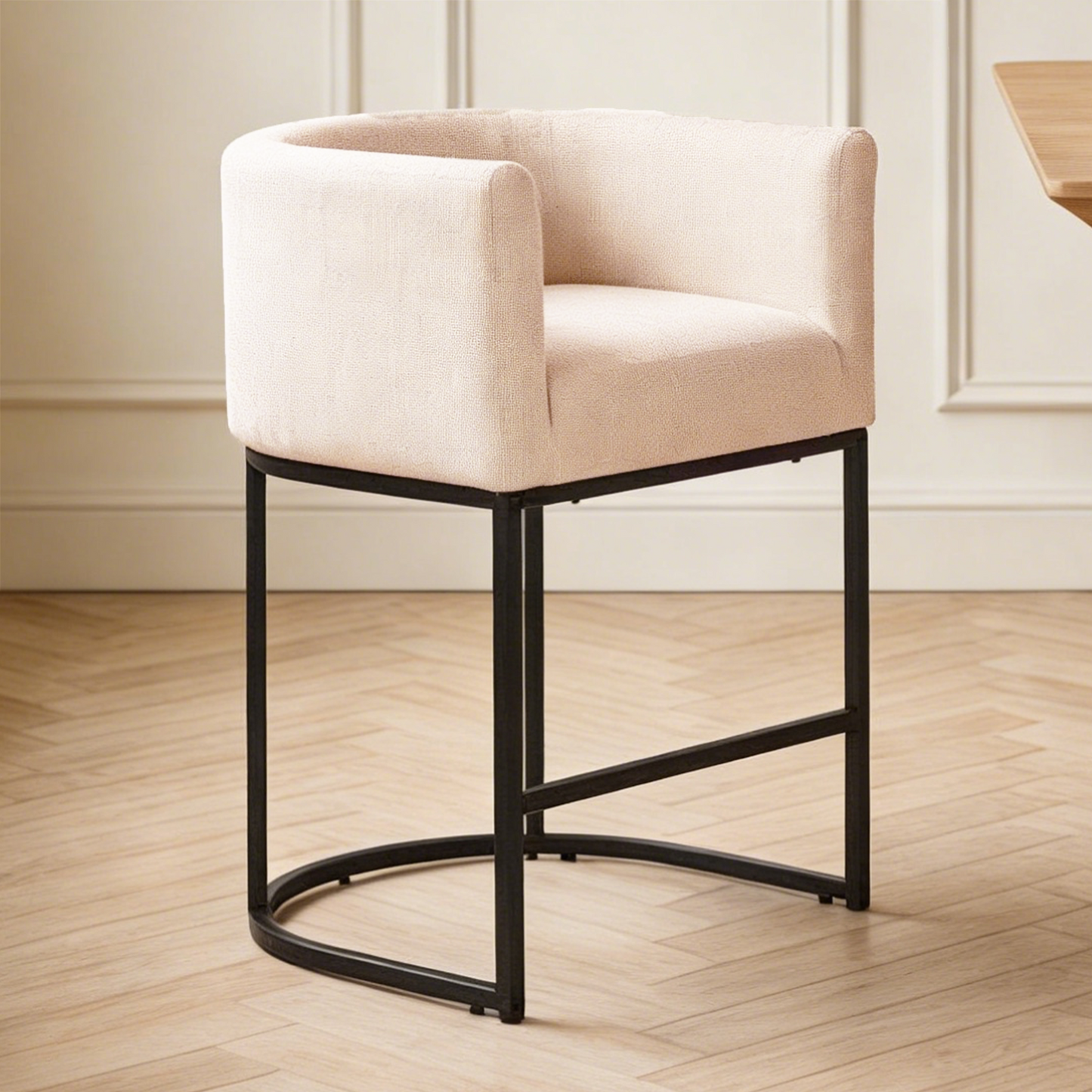 FANCROU 26" H Counter Height Bar Stools Set of 1, Fabric Barrel Stools with Back and Arms