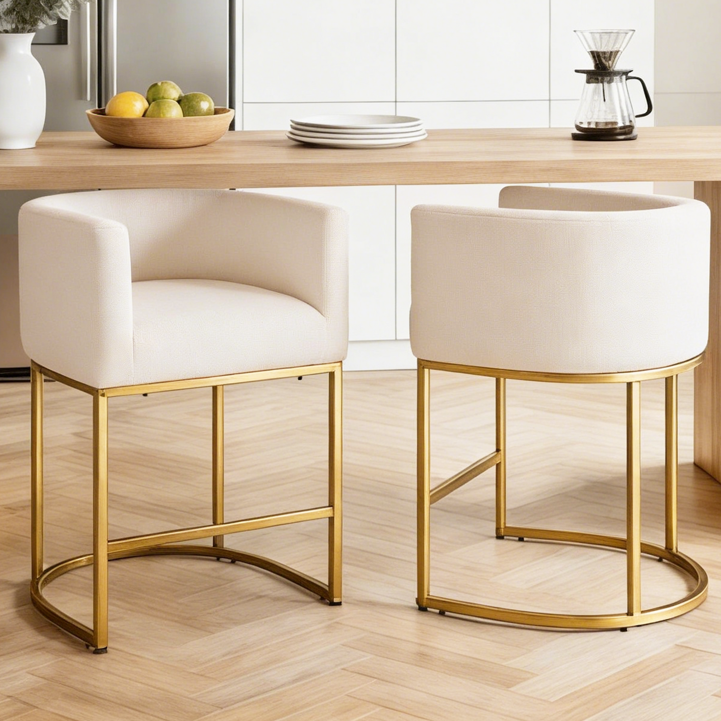 ClinQ Counter Height Bar Stool Set of 2, 26 in Fabric Upholstered Seat, Metal Legs for Indoor Dining Room and Kitchen Island