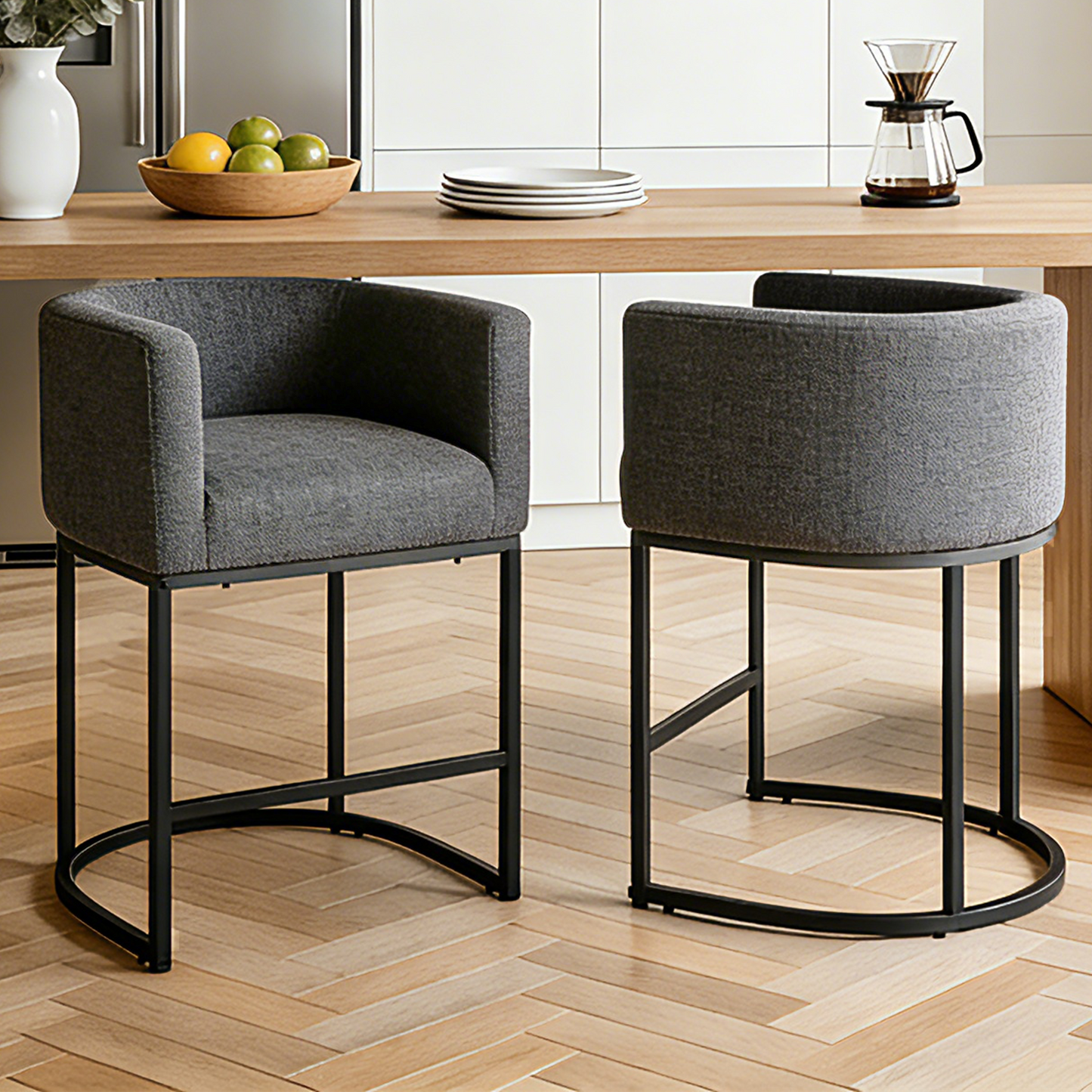 FANCROU 26" H Counter Height Bar Stools Set of 1, Fabric Barrel Stools with Back and Arms