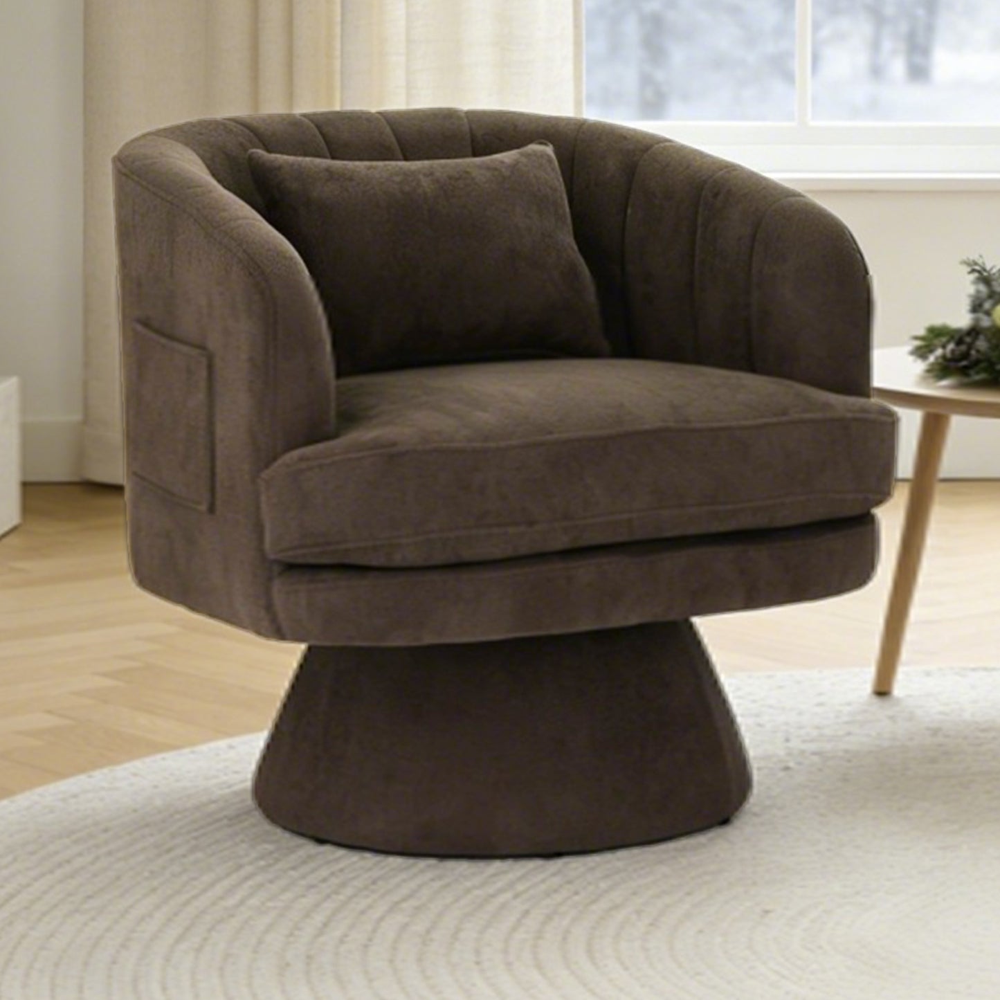 CRERIYO 360° Swivel Accent Chair with Armrest,  Upholstered Barrel Chair with Three Pillow for Living Room, Bedroom