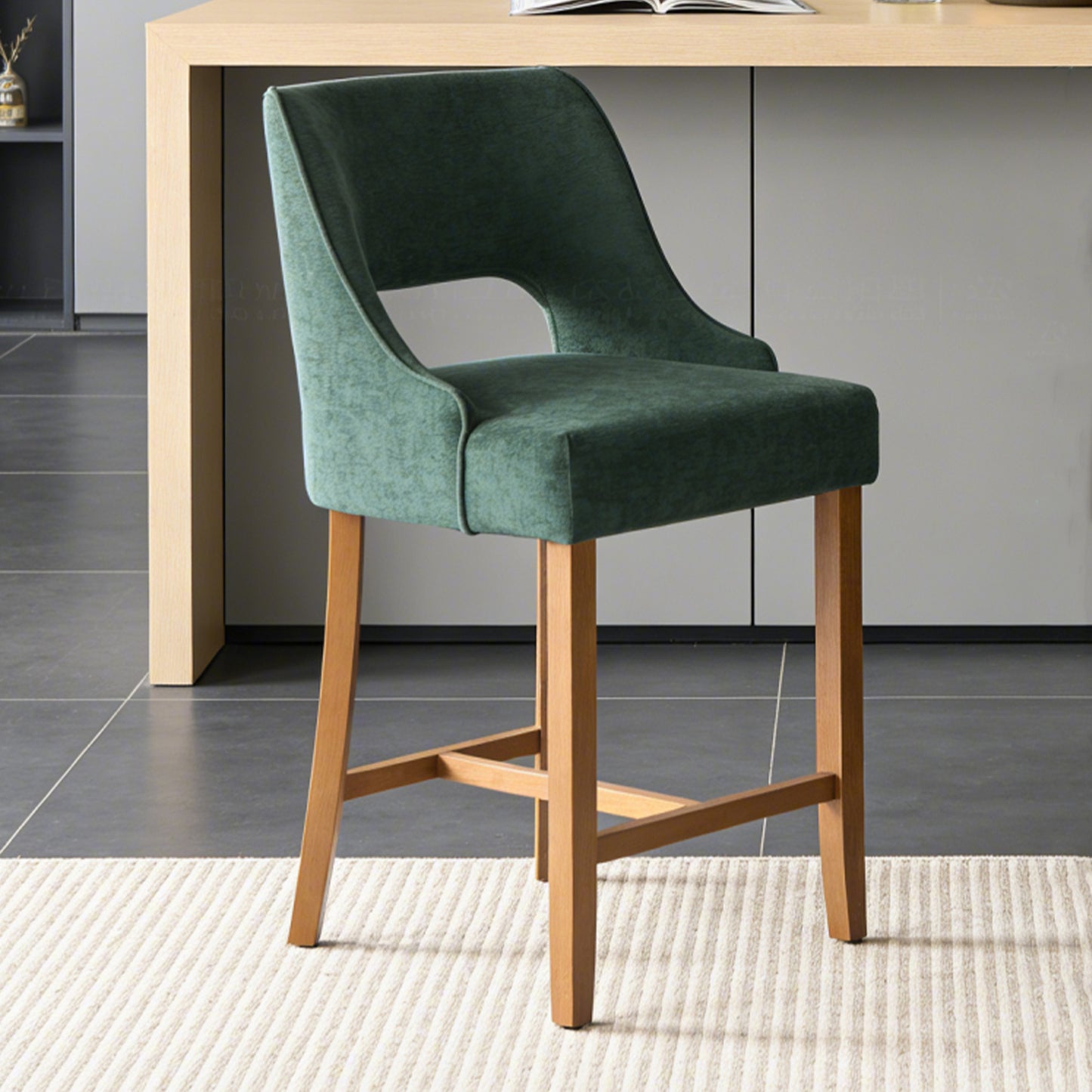 27" Counter Height Bar Stools,  Upholstered Bar Stools With Black Curved Footrest， Modern Counter Stools with Back for Kitchen Island