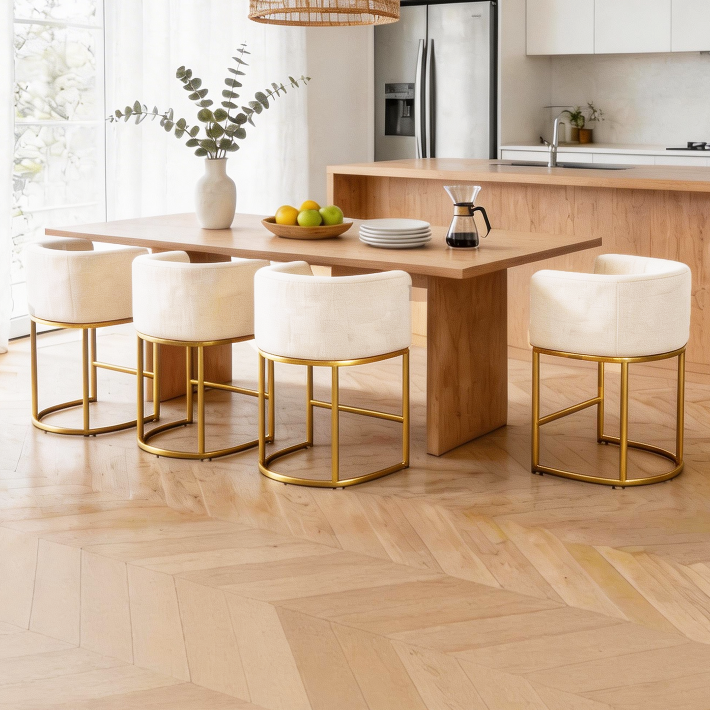 ClinQ Counter Height Bar Stool Set of 2, 26 in Fabric Upholstered Seat, Metal Legs for Indoor Dining Room and Kitchen Island