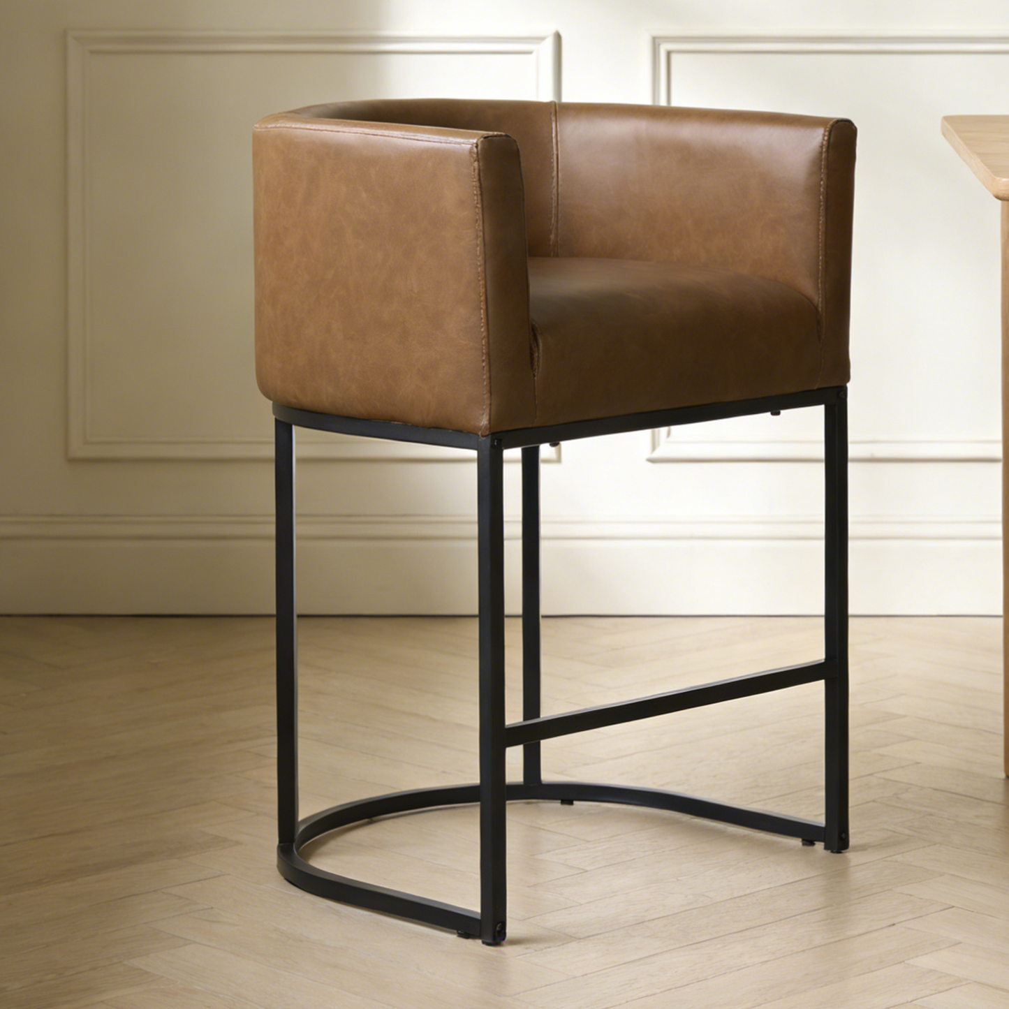 FANCROU 26" H Counter Height Bar Stools Set of 1, Fabric Barrel Stools with Back and Arms