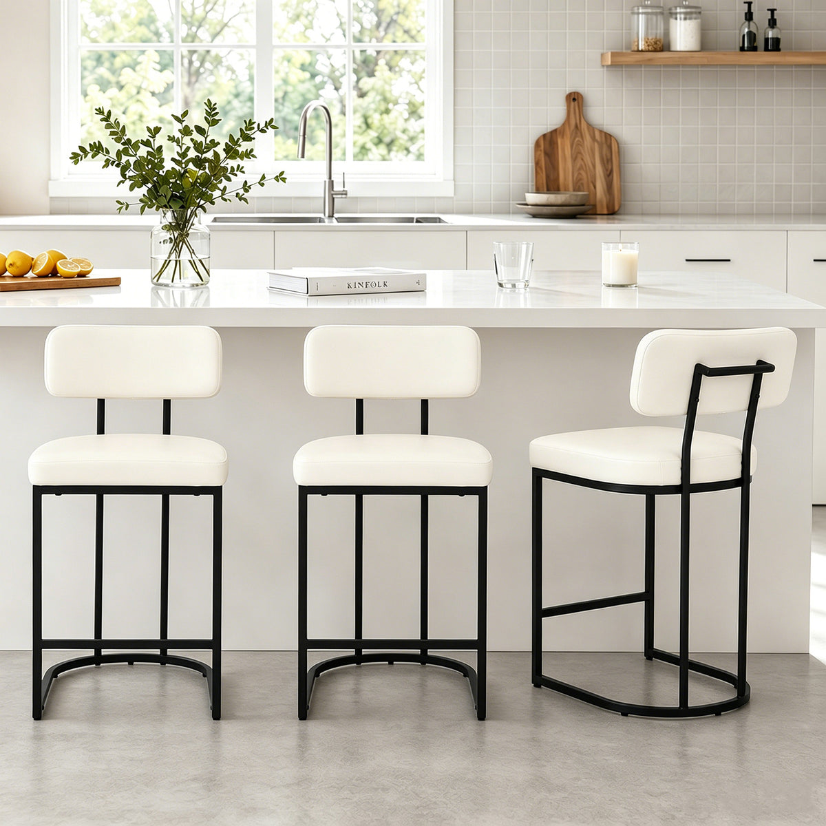 ClinQ Modern Bar Stool Set of 1, Upholstered Counter Height Bar Chair with Sturdy Metal Frame and Backrest for Kitchen Island