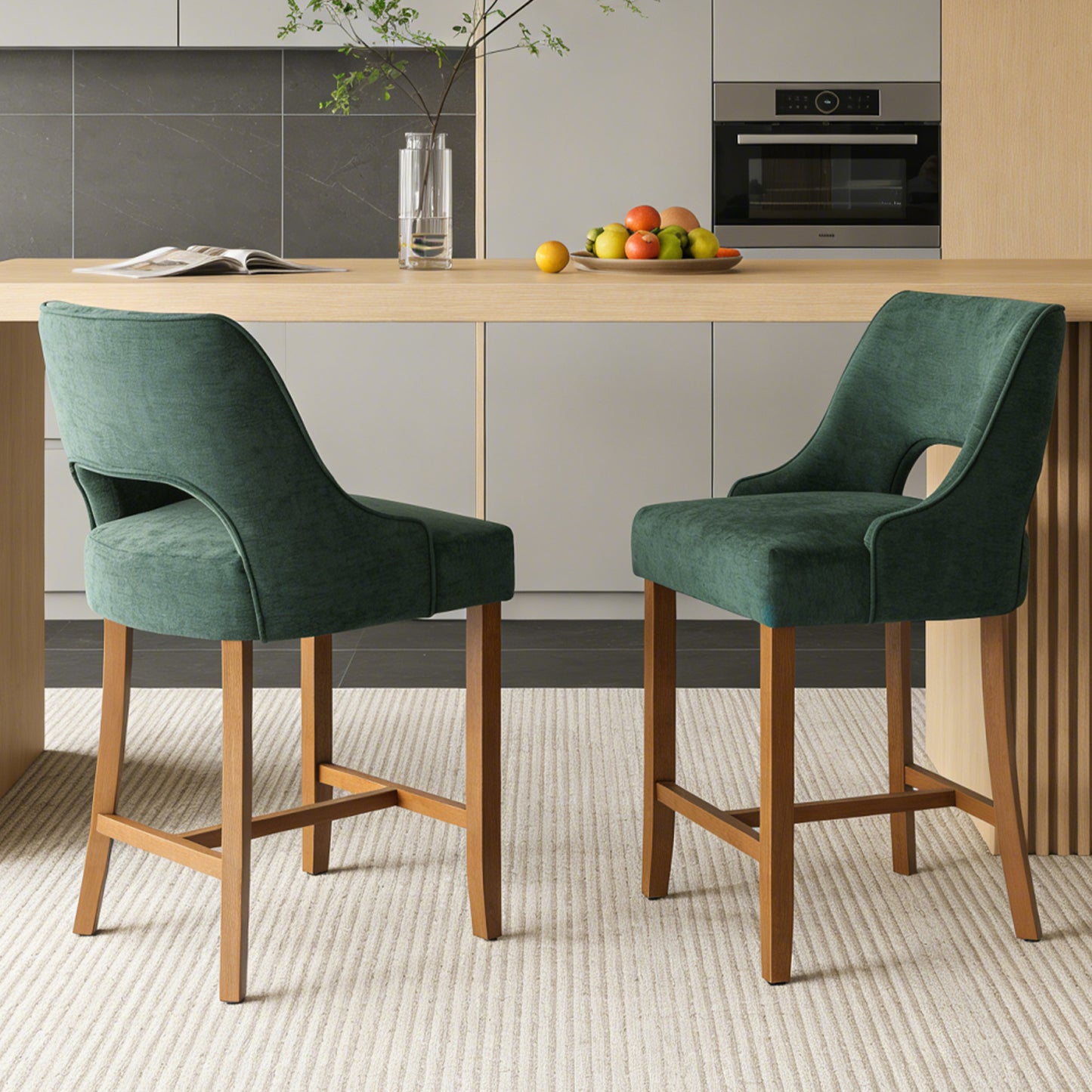 27" Counter Height Bar Stools,  Upholstered Bar Stools With Black Curved Footrest， Modern Counter Stools with Back for Kitchen Island