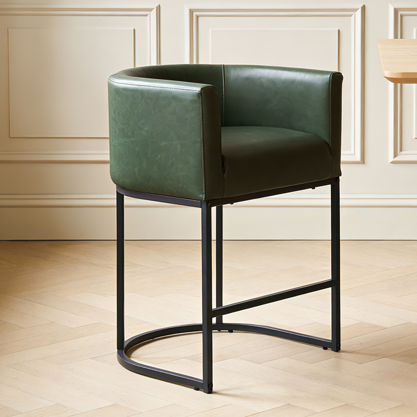 FANCROU 26" H Counter Height Bar Stools Set of 1, Fabric Barrel Stools with Back and Arms