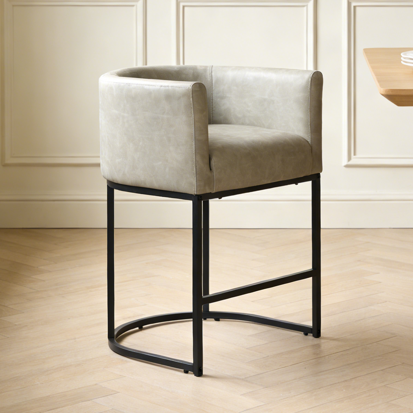 FANCROU 26" H Counter Height Bar Stools Set of 1, Fabric Barrel Stools with Back and Arms