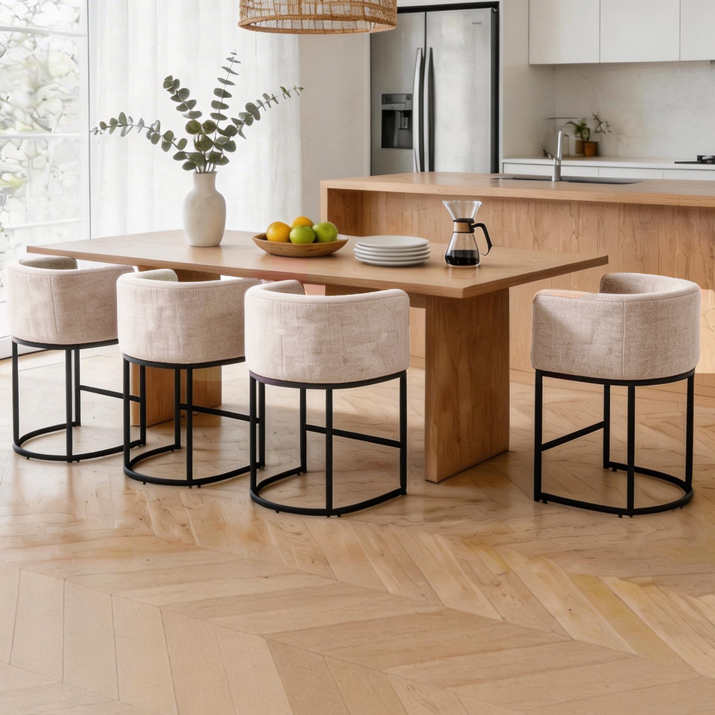 FANCROU 26" H Counter Height Bar Stools Set of 1, Fabric Barrel Stools with Back and Arms