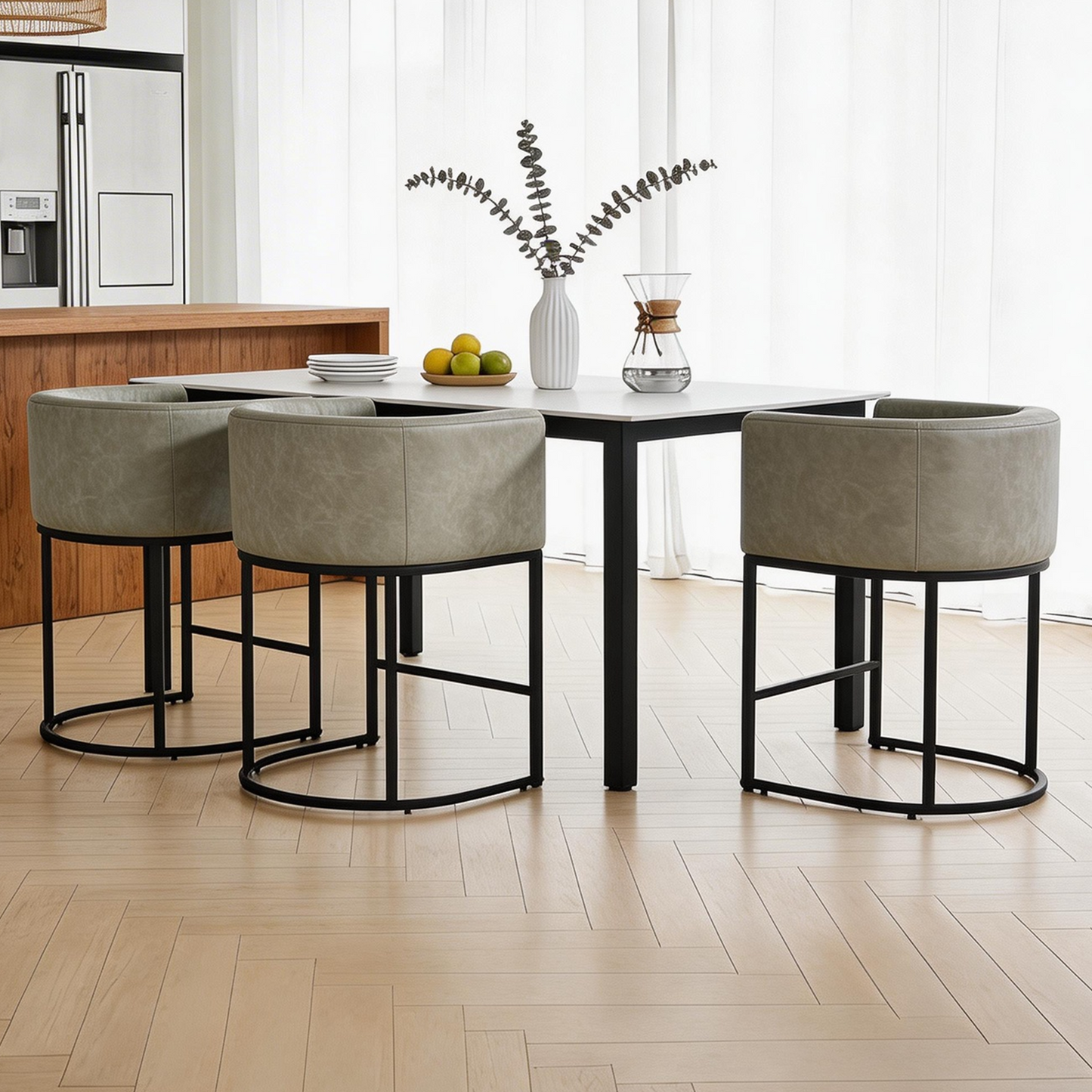 FANCROU 26" H Counter Height Bar Stools Set of 1, Fabric Barrel Stools with Back and Arms