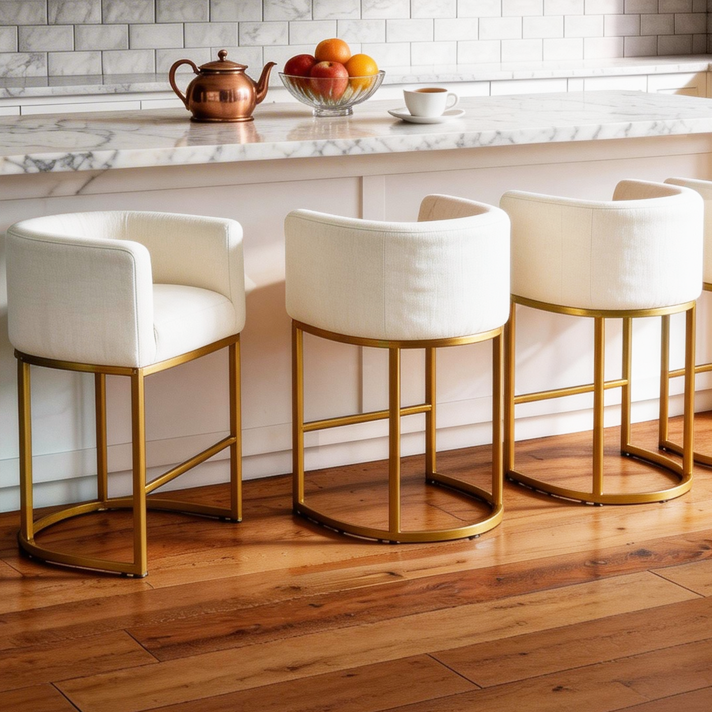 ClinQ Counter Height Bar Stool Set of 2, 26 in Fabric Upholstered Seat, Metal Legs for Indoor Dining Room and Kitchen Island