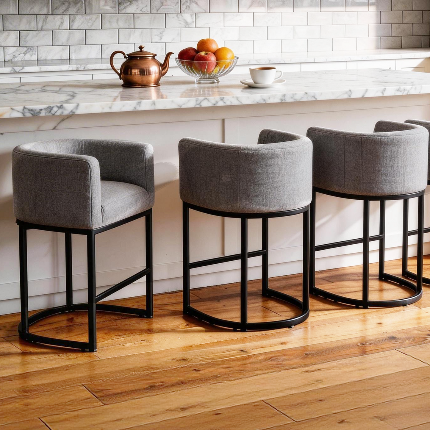 FANCROU 26" H Counter Height Bar Stools Set of 1, Fabric Barrel Stools with Back and Arms