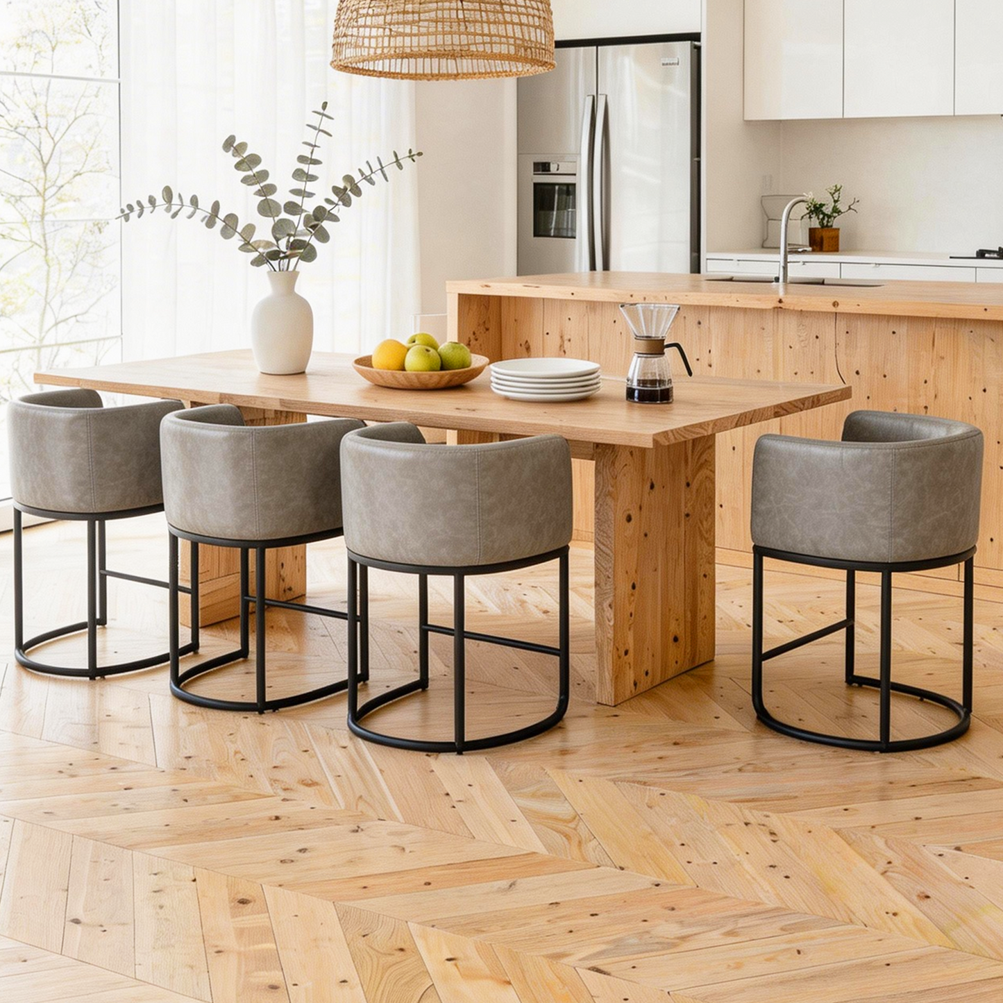 FANCROU 26" H Counter Height Bar Stools Set of 1, Fabric Barrel Stools with Back and Arms