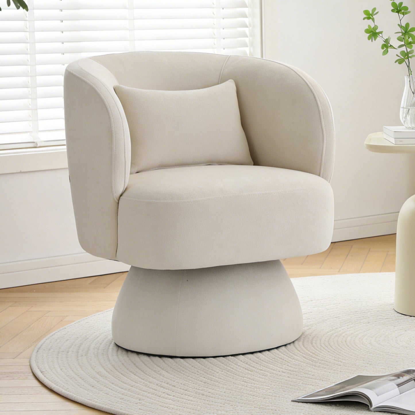 CRERIYO 360° Swivel Accent Chair with Armrest,  Upholstered Barrel Chair with Three Pillow for Living Room, Bedroom
