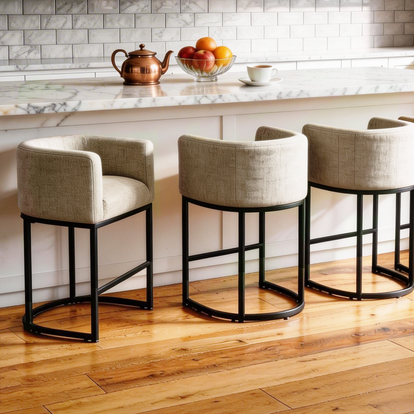 FANCROU 26" H Counter Height Bar Stools Set of 1, Fabric Barrel Stools with Back and Arms