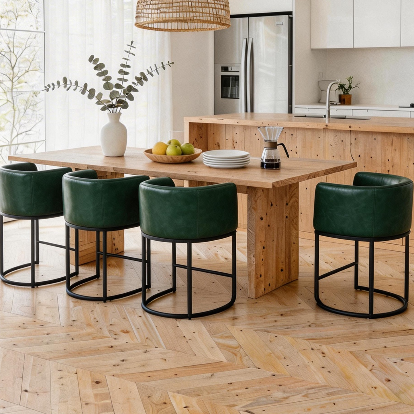 FANCROU 26" H Counter Height Bar Stools Set of 1, Fabric Barrel Stools with Back and Arms