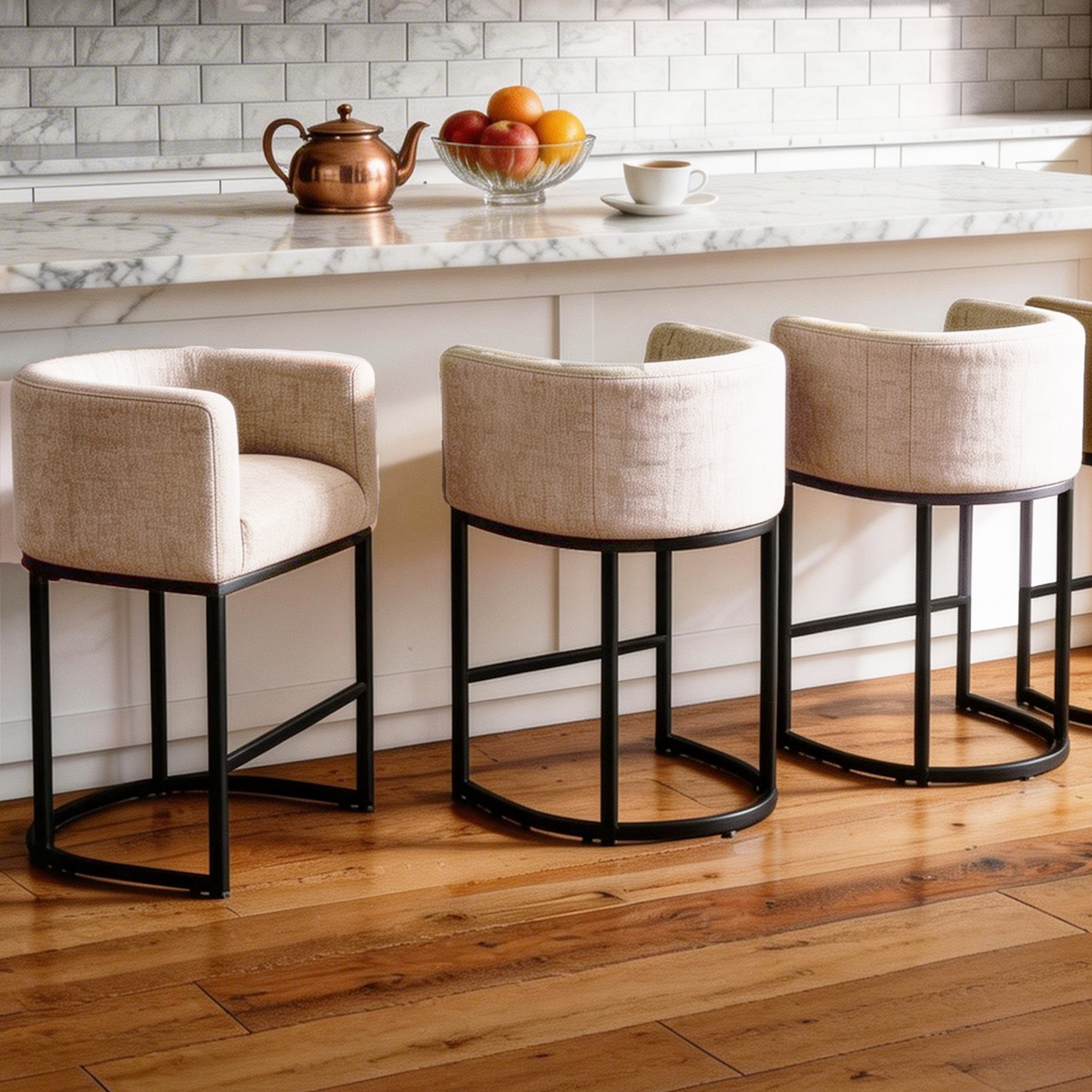 FANCROU 26" H Counter Height Bar Stools Set of 1, Fabric Barrel Stools with Back and Arms