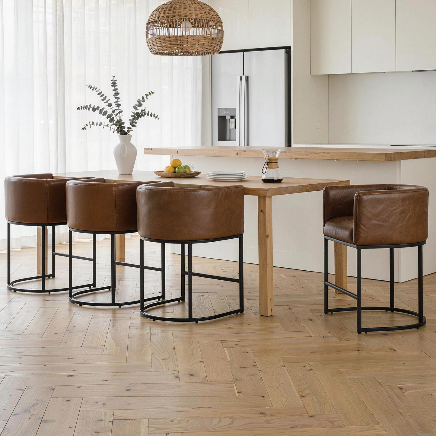 FANCROU 26" H Counter Height Bar Stools Set of 1, Fabric Barrel Stools with Back and Arms
