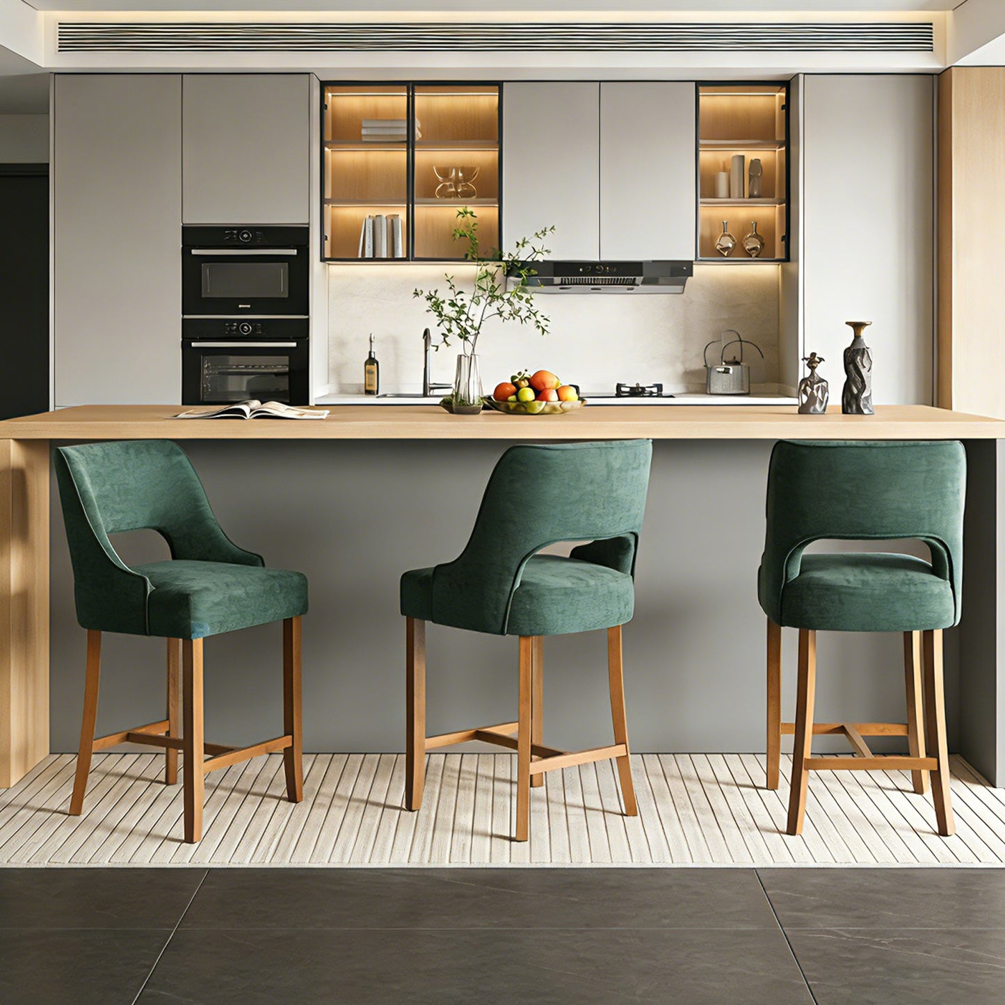 27" Counter Height Bar Stools,  Upholstered Bar Stools With Black Curved Footrest， Modern Counter Stools with Back for Kitchen Island