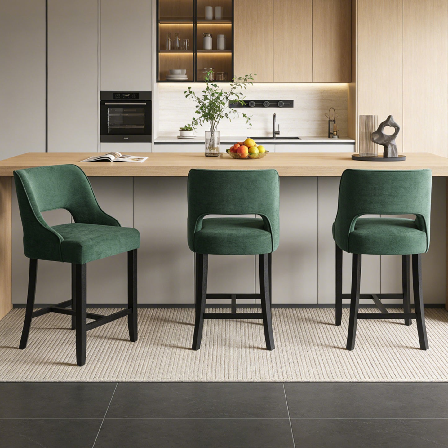 27" Counter Height Bar Stools,  Upholstered Bar Stools With Black Curved Footrest， Modern Counter Stools with Back for Kitchen Island