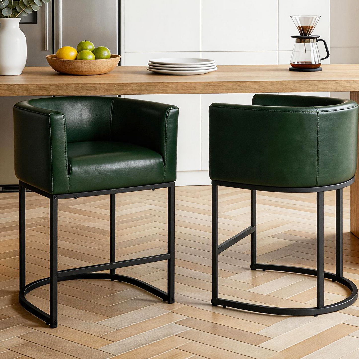 FANCROU 26" H Counter Height Bar Stools Set of 1, Fabric Barrel Stools with Back and Arms