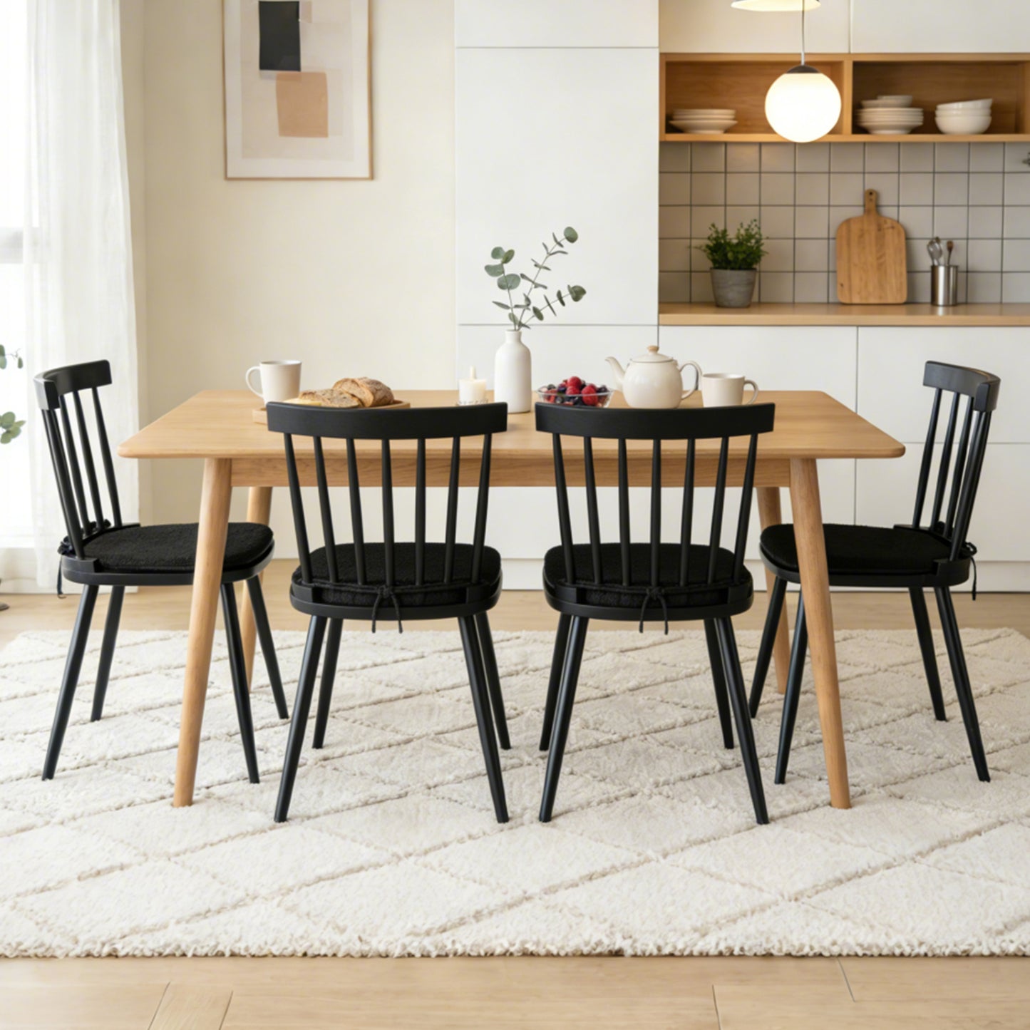 ClinQ Wooden Windsor Dining Chair Set of 2, Spindle Back, Armless, Farmhouse Kitchen and Dining Room Seating