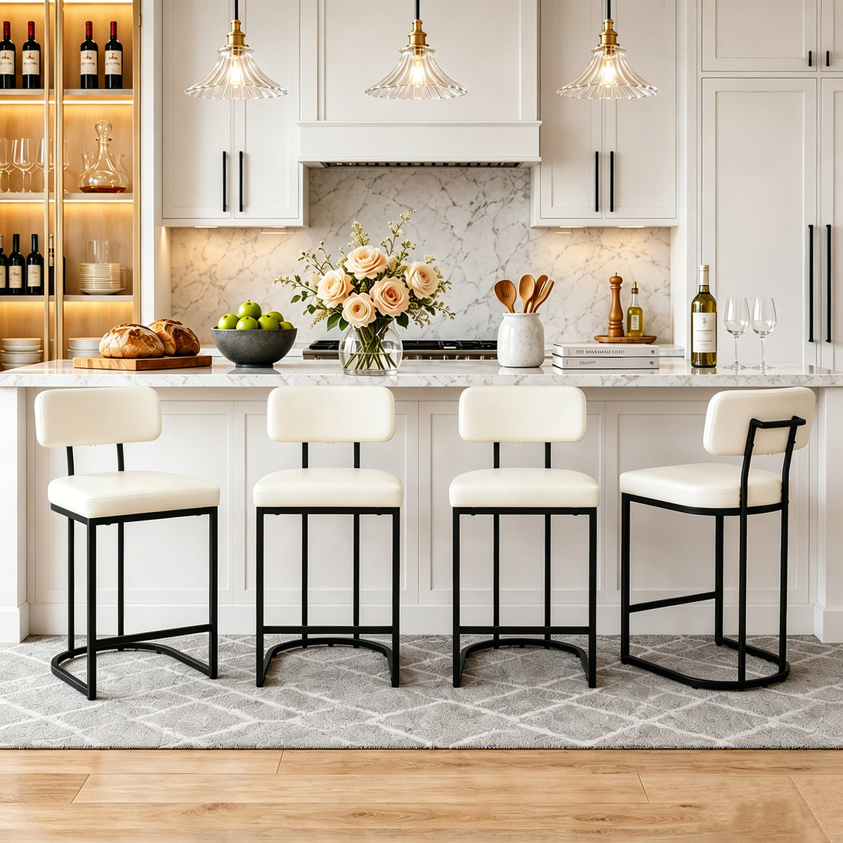 CRERIYO Counter Height Bar Stool Set of 1, Upholstered Kitchen Island Chair with Thick Padded Seats, Backrests and Sturdy Metal Frame
