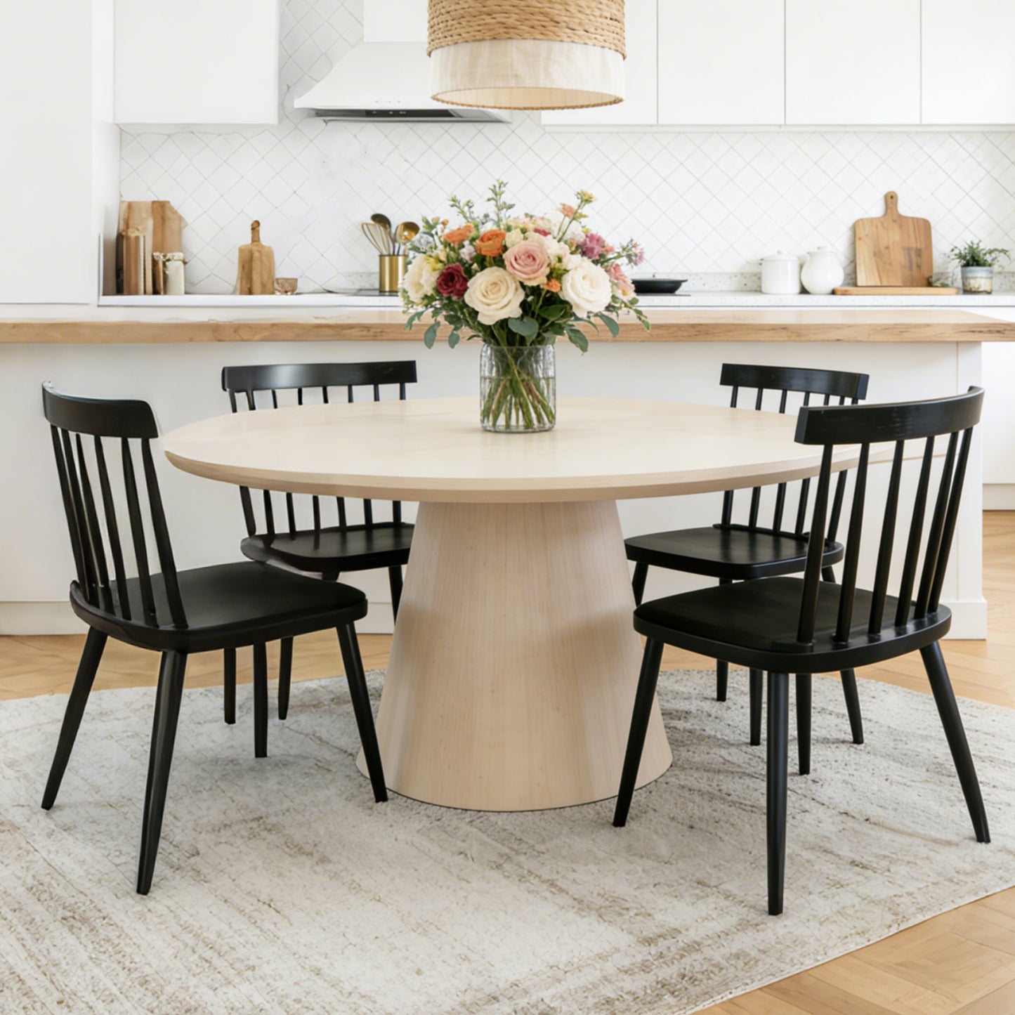 ClinQ Wooden Windsor Dining Chair Set of 2, Spindle Back, Armless, Farmhouse Kitchen and Dining Room Seating